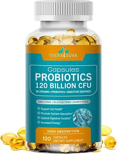 TheraSuva Probióticos 120 mil millones de cepas CFU-36 + complejo de prebióticos orgánicos + complejo de enzimas digestivas + complejo de frutas y