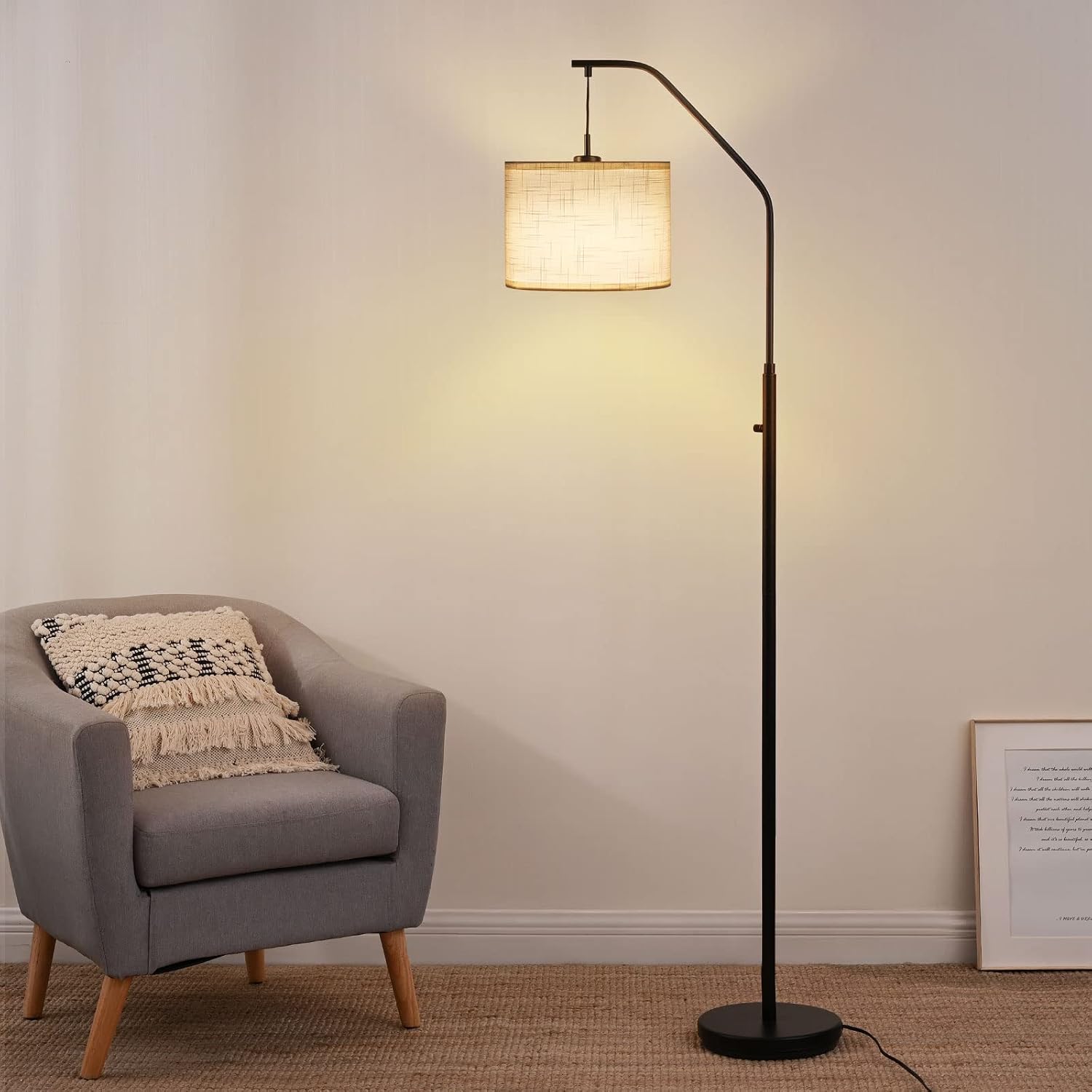 DEWENWILS Modern Arched Floor Lamps with Adjustable Lampshade, Standing Tall Arc Lamp, Corner Reading Light for Living Room, Bedroom, Office, Simple Design Farmhouse Style (Farmhouse)
