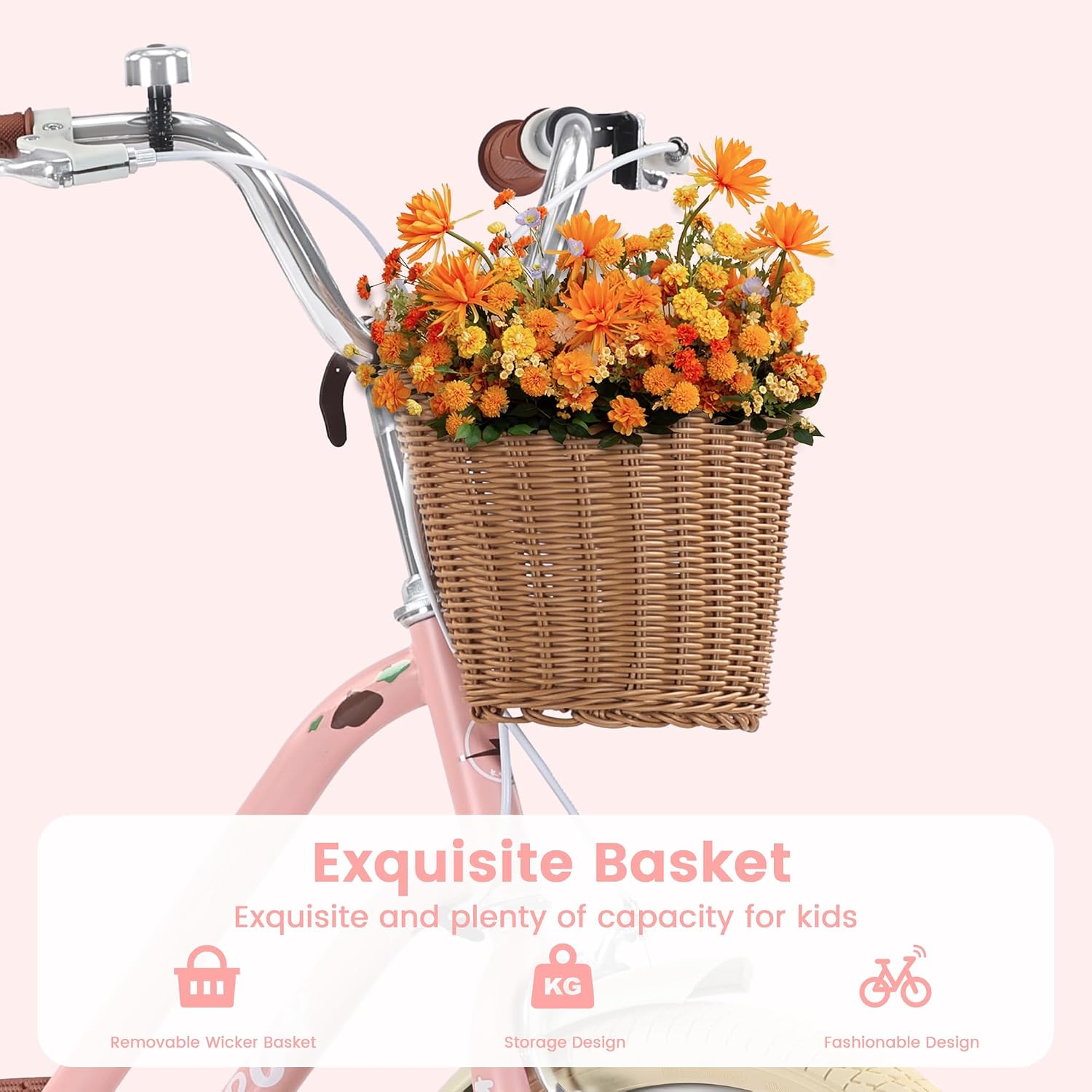 20 Inch Bike for Girls Ages 8-12, Kids Bike with Basket, Single Speed Kids Bicycle with Kickstand, Front and Rear Handbrakes, Adjustable Seat, Bell