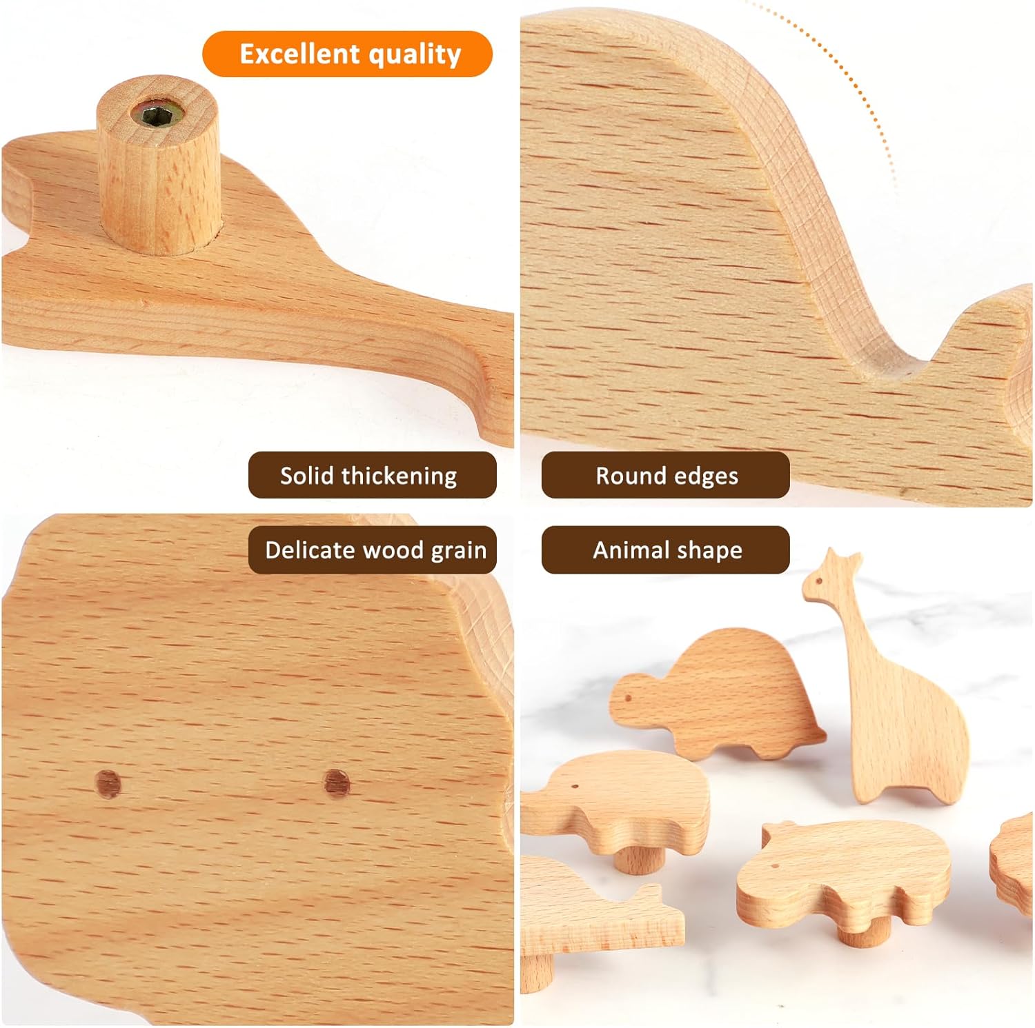 12 Pcs Wooden Animal Drawer Pulls, Cute Wild Animal Wooden Cabinet Knobs, Decorative Wood Dresser Pulls, Nursery Drawer Dresser Wardrobe Cupboard Door Knobs for Wardrobe Cabinet