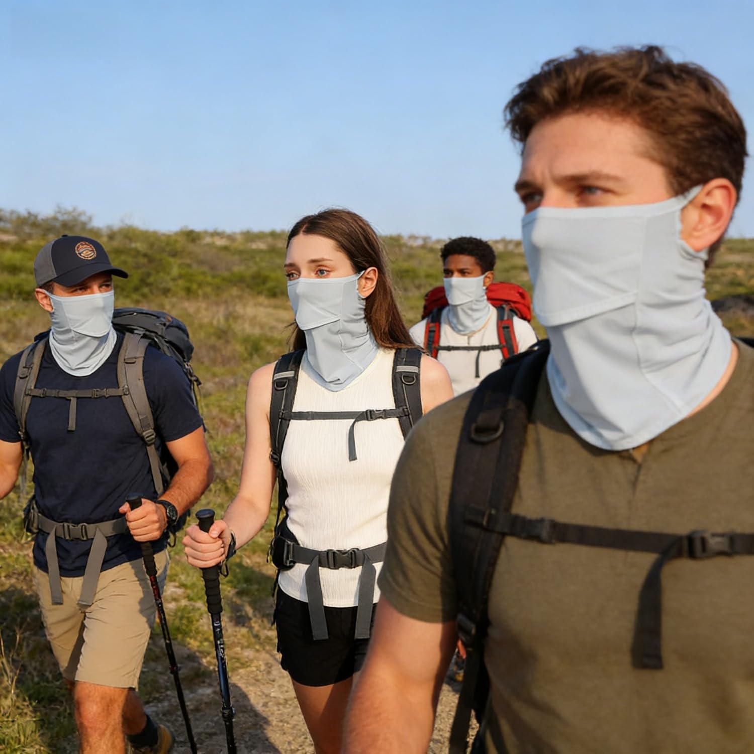 Neck Gaiter Balaclava Sun Protective Face Bandana with Ear Loops Ice Silk Veil UV Protection Face Cover for Summer Outdoor Activities