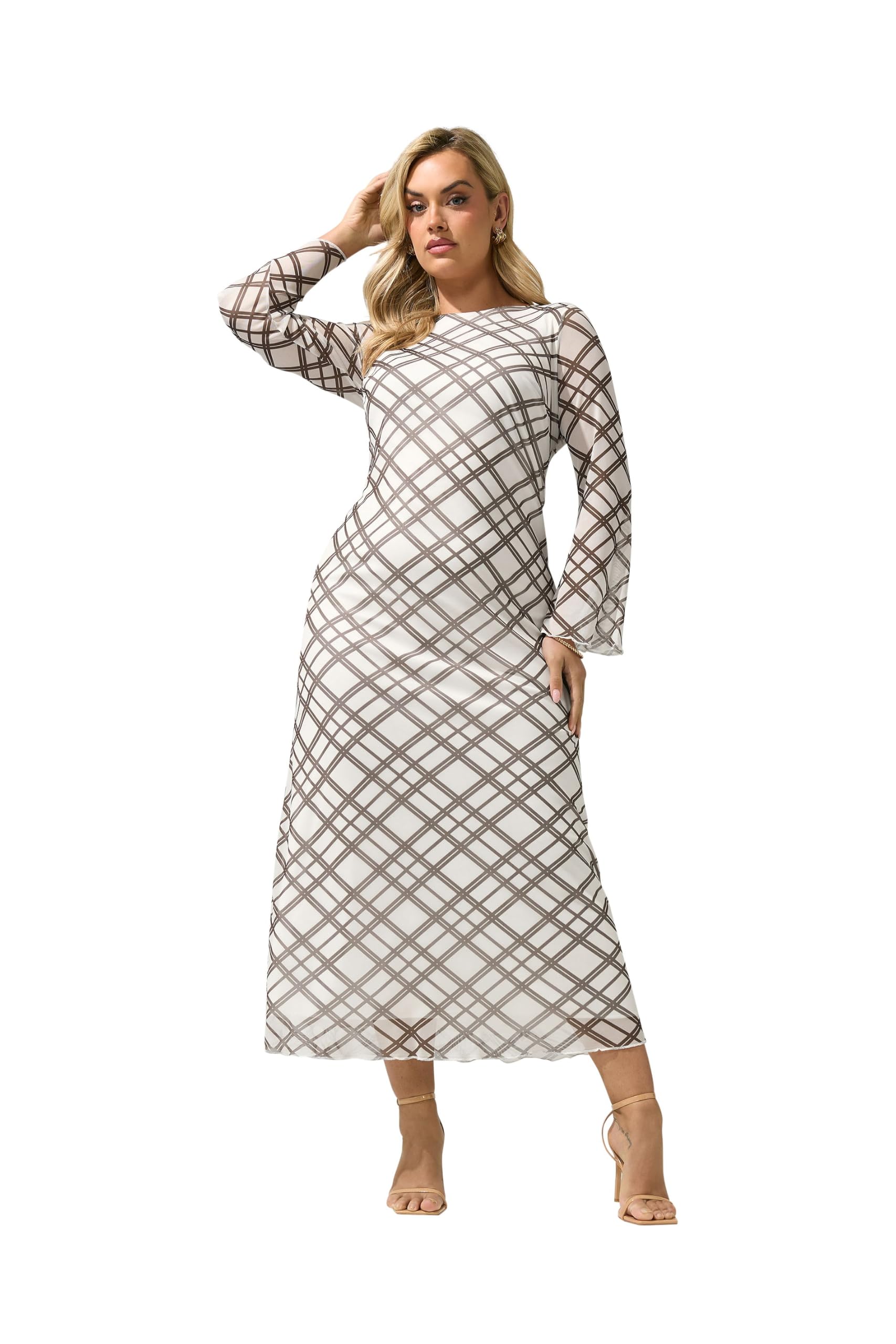 Yours Women's Ivory London Curve Brown & Blue Polka Dot Mesh Dress - Plus Size Curve