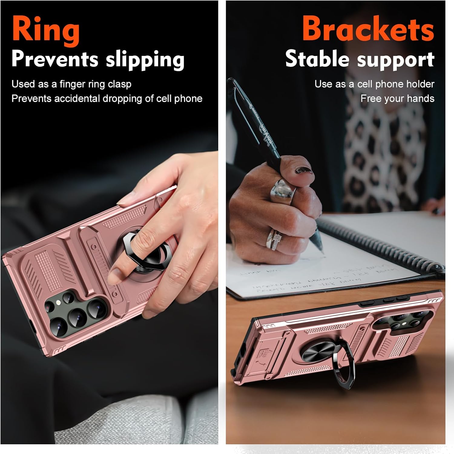 Furiet Phone Case for Samsung Galaxy S25 Ultra 5G with Tempered Glass Screen Protector Card Slot Ring Stand Shockproof Bumper Hybrid Two Layer Defender for S25Ultra 25S S 25 25Ultra 6.9 2025 Rose Gold - Image 4