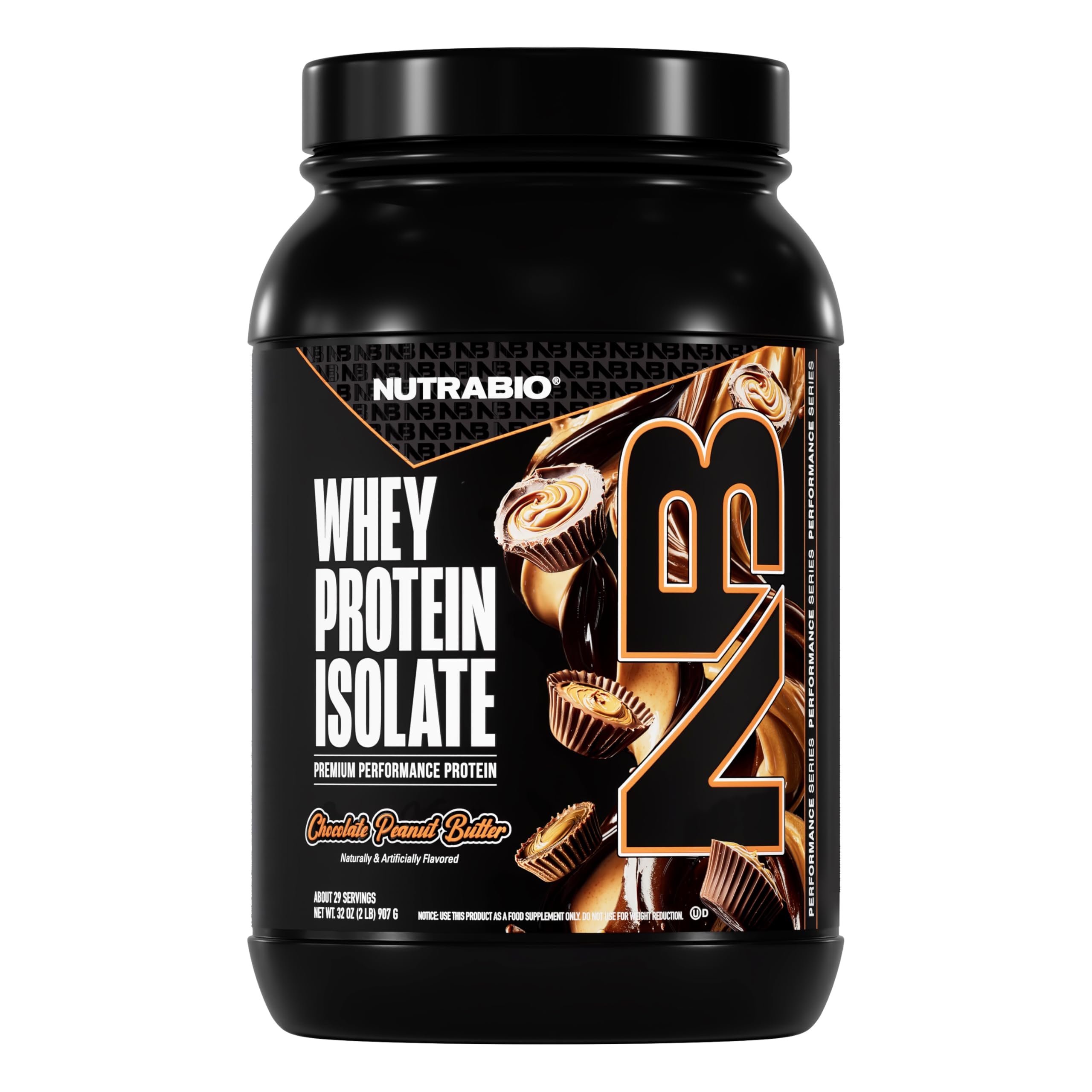 NutraBio 100% Whey Protein Isolate Protein Powder, 25g Protein with Complete Amino Acid Profile, Non-GMO, Soy & Gluten Free, Low Carb, Low Calorie Whey Protein Powder, Chocolate Peanut Butter, 2 Lbs