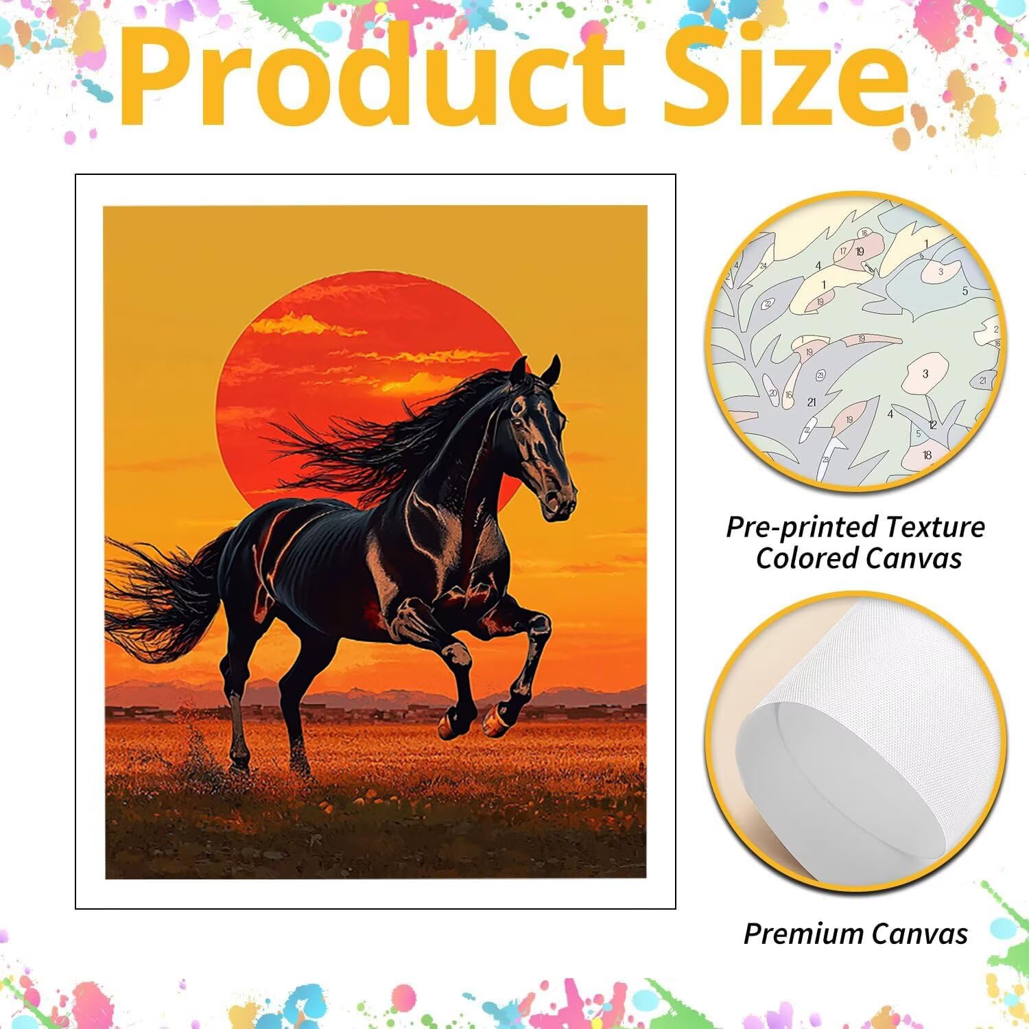 Kit de peinture par numéros - Cheval au coucher de soleil - 70x90cm v-969