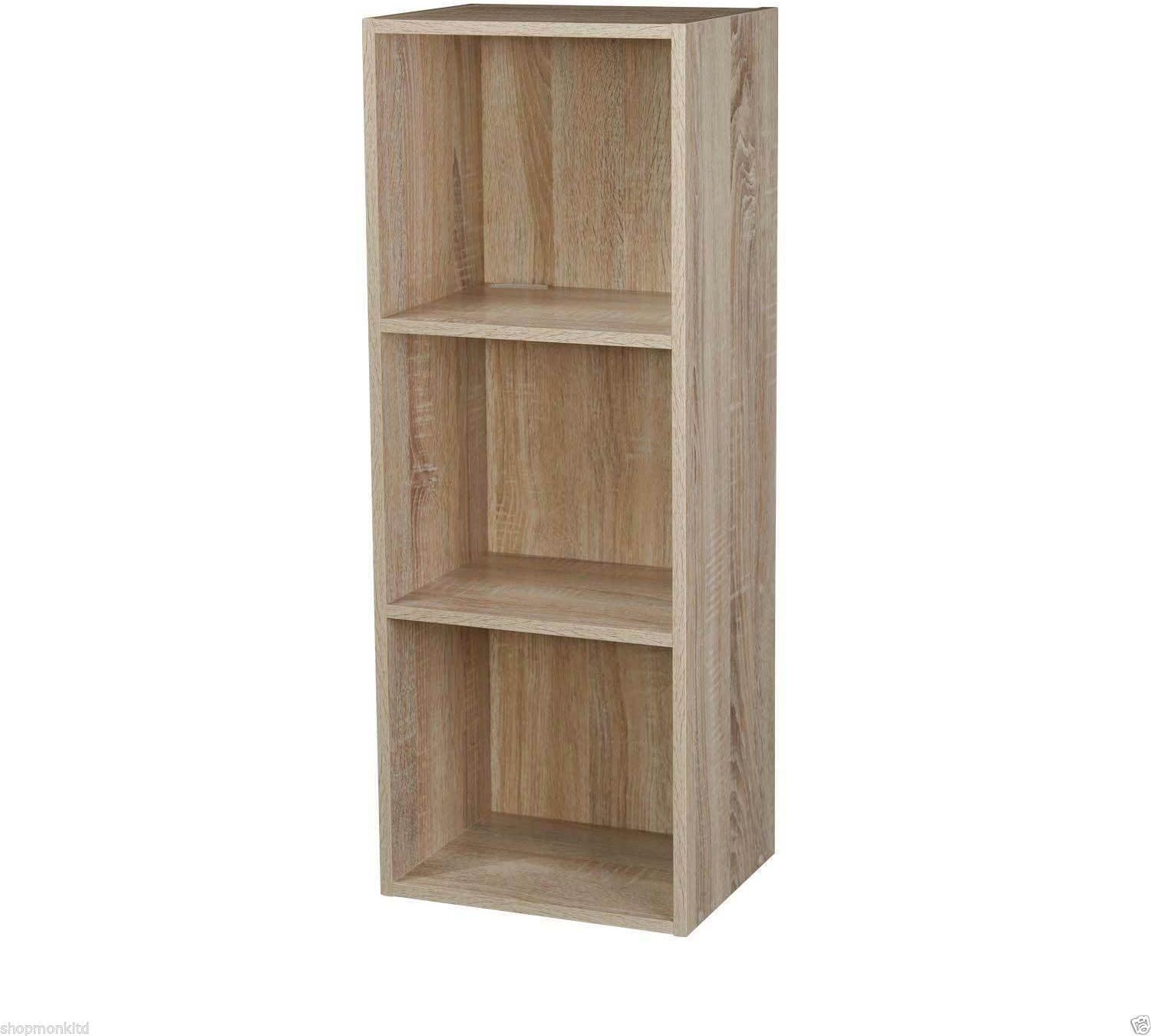Wooden Storage Unit Cube 2 3 4 Tier Strong Bookcase Shelving Home Office Display (3 Tier, Antique Oak)