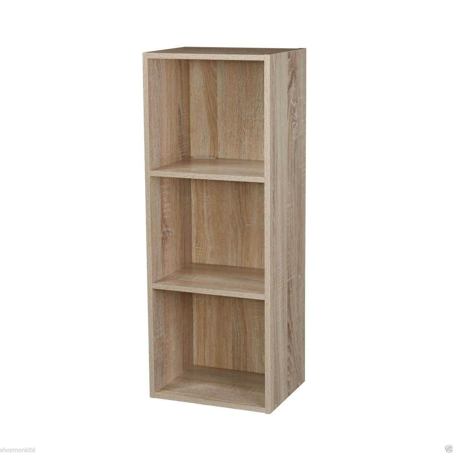 Wooden Storage Unit Cube 2 3 4 Tier Strong Bookcase Shelving Home Office Display (3 Tier, Antique Oak)
