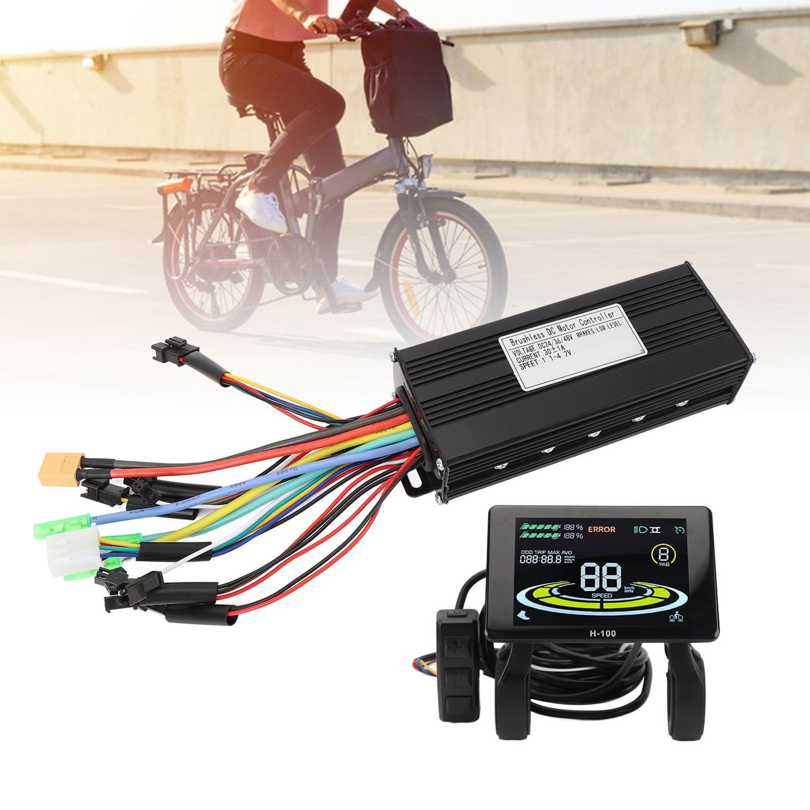 BuyWeek Kit de Contrôleur de Moteur sans Balais pour Vélo Électrique, 36V 48V 750W 1000W 30A 3 Modes Contrôleur d'onde Sinusoidale Panneau d'Affichage LCD Couleur H-100, pour Scooter Électrique
