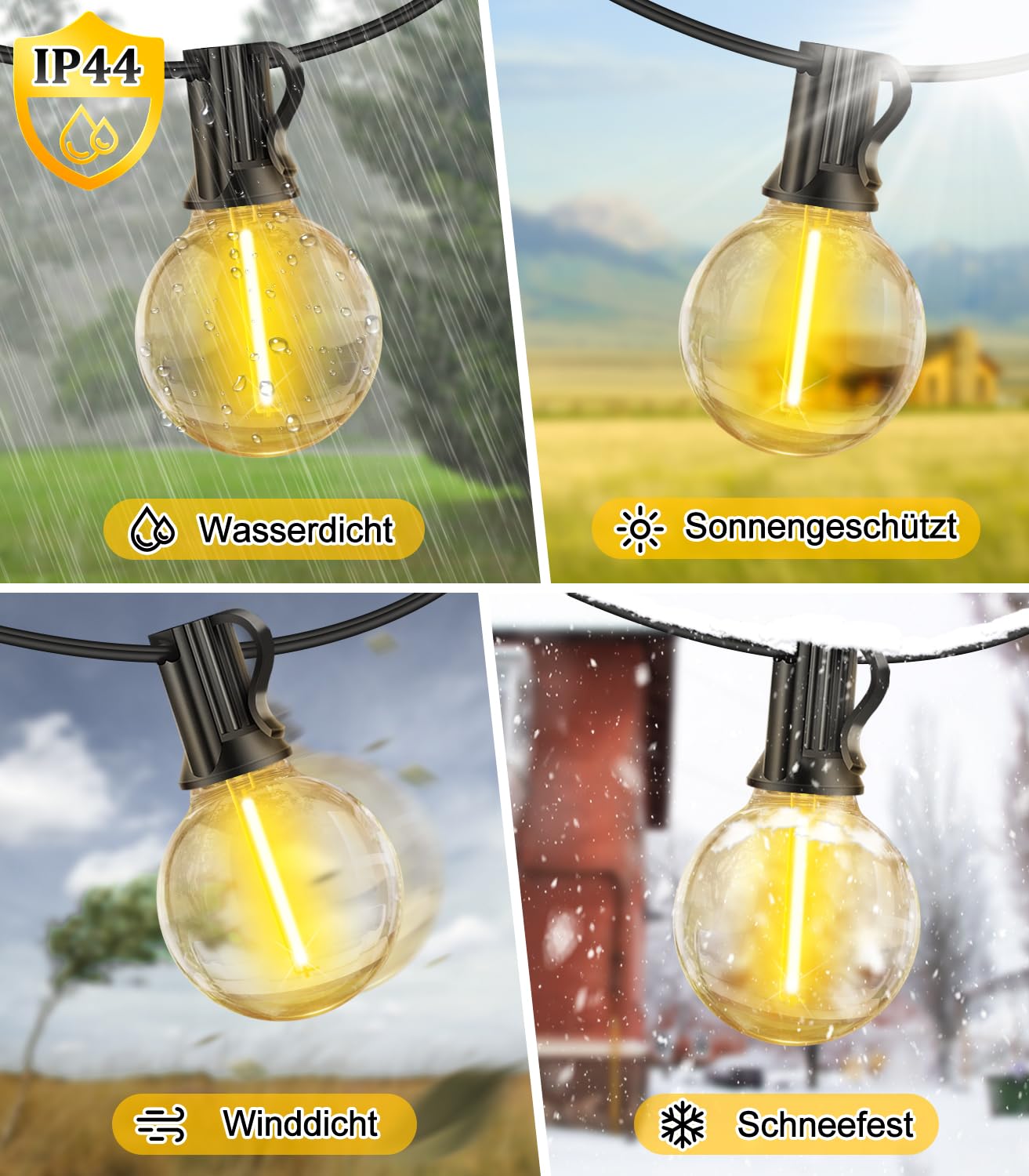 Solar Fernbedienung Lichterkette LED Aussen - 15M 50FT G40 LED Outdoor Solarlichterkette 3 Modi mit Wetterfest G40 Glühbirne IP44 Wasserdich Aussen Lichterketten für Balkon Garten Pavillon Terrasse