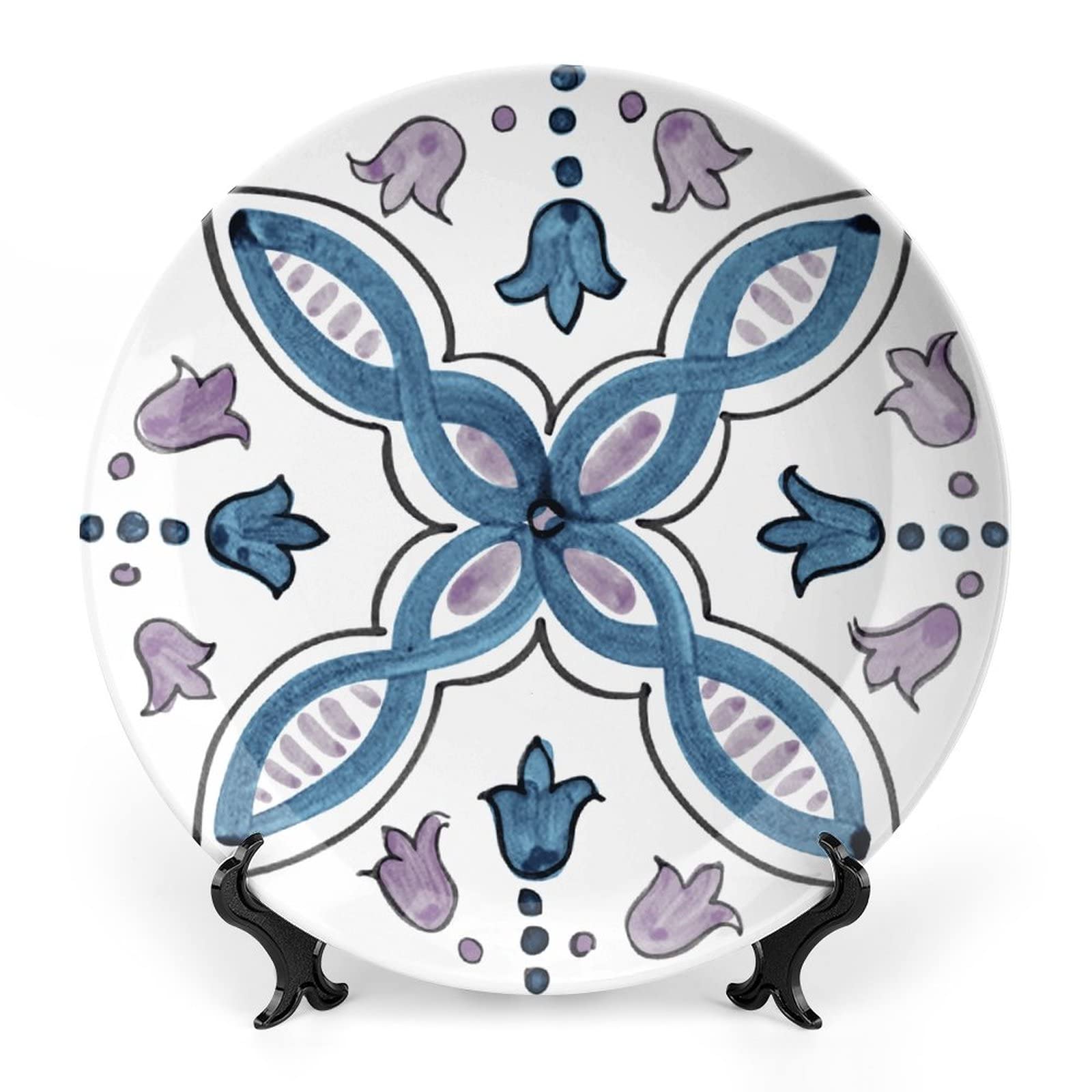 Gokays Purple Bellflower Floral Decorative Plate Watercolor Flower Design Ornament Display Plate Art Decoration Art Painting for Home Office Party Dinner Table Decor Porcelain Plates 15 CM