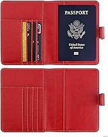 Vista 3 de Funda de piel sintética para pasaporte, con bloqueo RFID, tarjetero para mujeres y hombres, 02 Rojo, Cartera Rfid