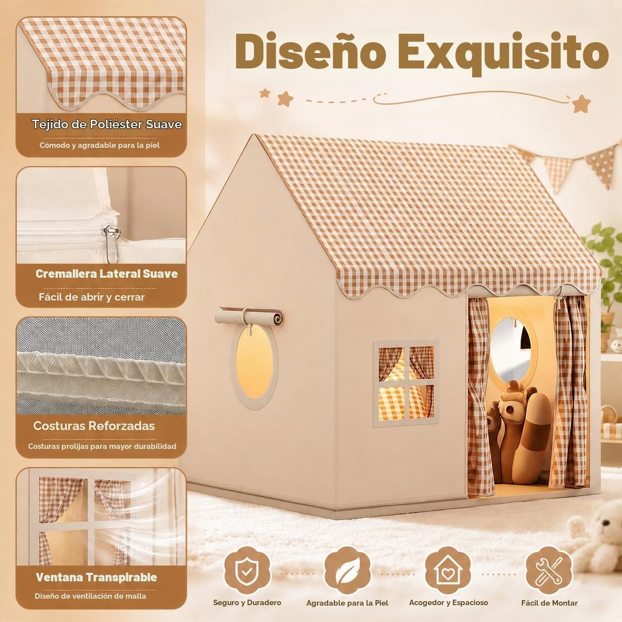 Tienda de Campaña Infantil,Tienda de Campaña Infantil de Princesa,Casita Infantil Tela de Juegos con Ventanas,Casa de Juegos para Interiores y Exteriores,Tienda De Juegos Interior para Niñas y Niños