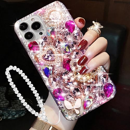 Funda con purpurina para iPhone 15 Pro Max, bonita corona 3D con diamantes de imitación de diamantes de imitación de diamantes brillantes de perlas
