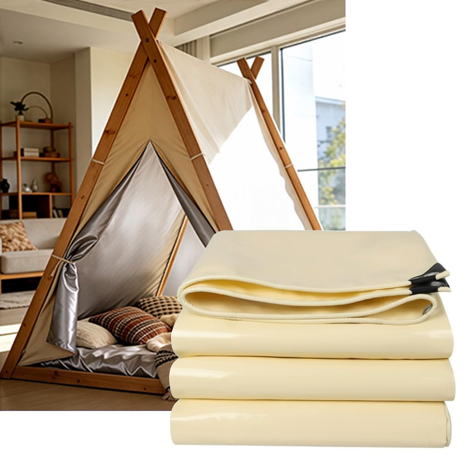 Beige Tarp Sheet, 1.8x3m, 5x6m, 1.5x1.5m, 2x2m Weatherproof & UV Resistant Tarpaulin with Reinforced Grommets Canvas Tarps - Balcony Awning(1.8x1.8m(5.9ftx5.9ft))
