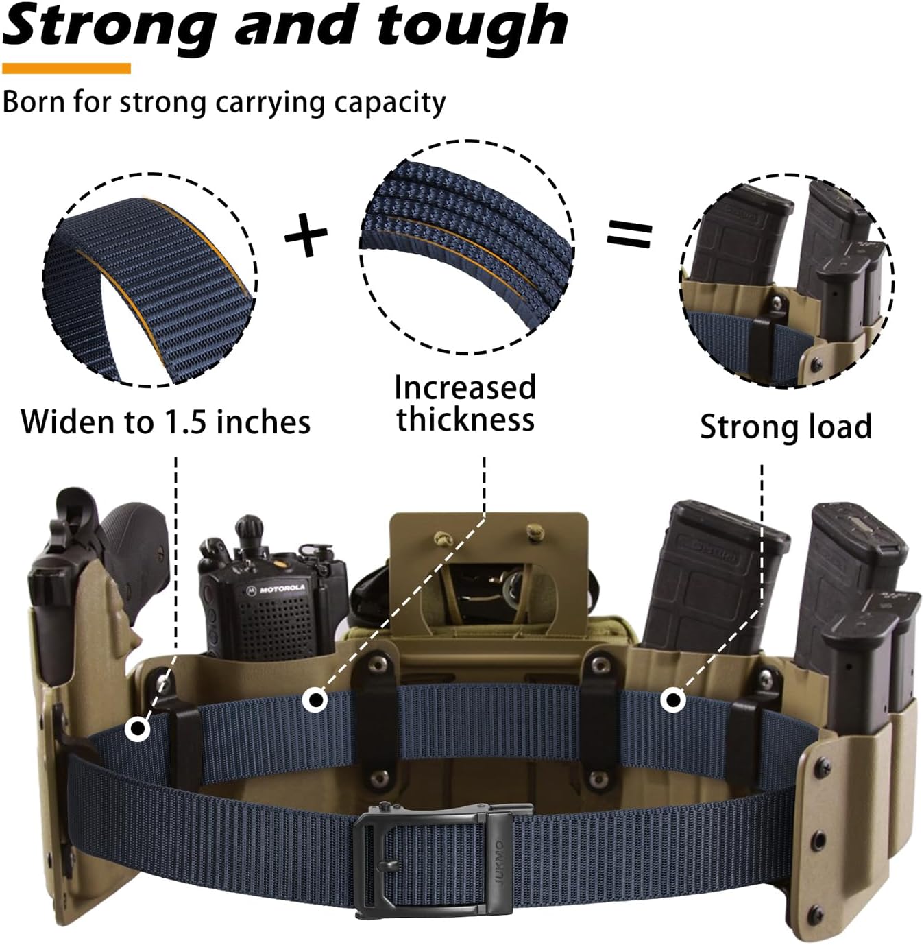 JUKMO Men's Ratchet Tactical Belt, 1.5" Nylon Web Work Belt with Automatic Slide Buckle, Adjustable Trim to Fit - Image 2