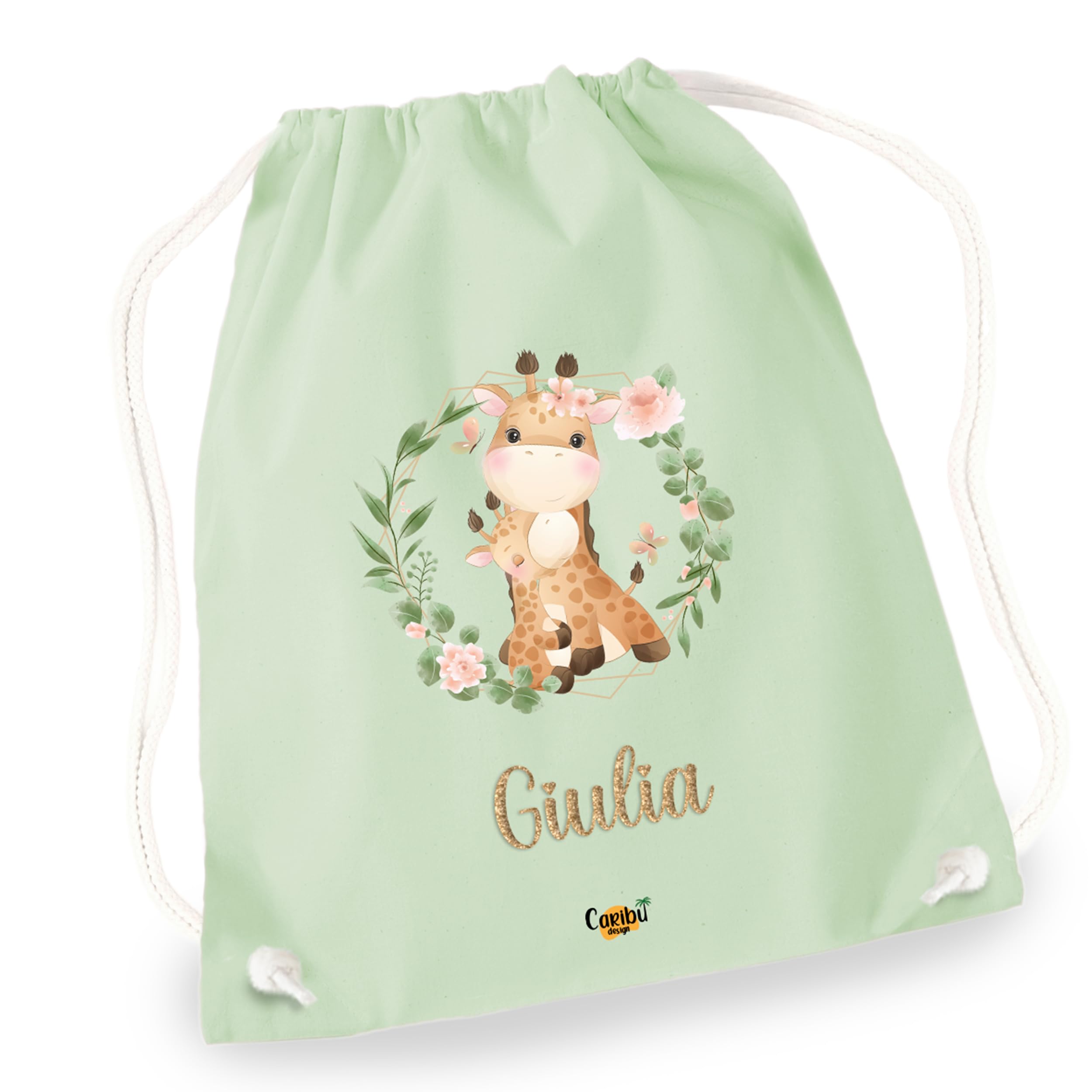 Sacca 100% Cotone Personalizzata con Nome per Asilo Scuola Materna Elementare Nido Sport Cambio - Zaino Sacchetta Stoffa Grande con Stampa Animali e Cordoncino da Bambino Bambina