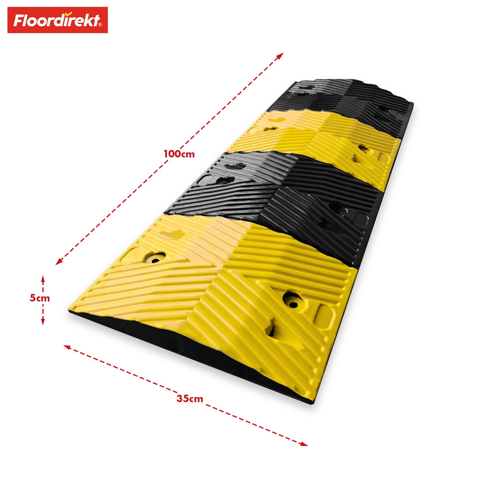 Floordirekt Kenya - Soglia da terra in gomma, di alta qualità, per limite di velocità, 100 x 35 x 5 cm, colore: Nero/Giallo