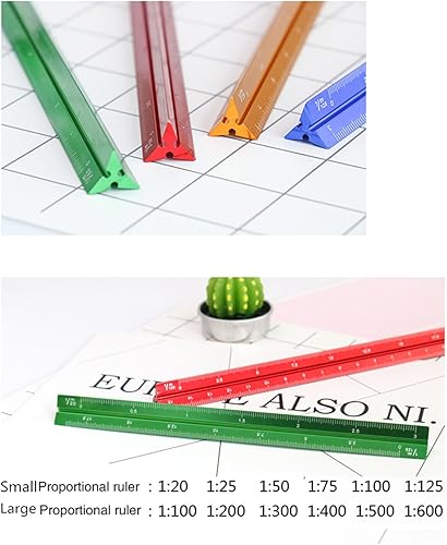 Miniatura 5 de Ingeniería de regla de escala triangular de 6 pulgadas, regla de escala de dibujo arquitectónico de aluminio, regla de escala de medidas métricas,