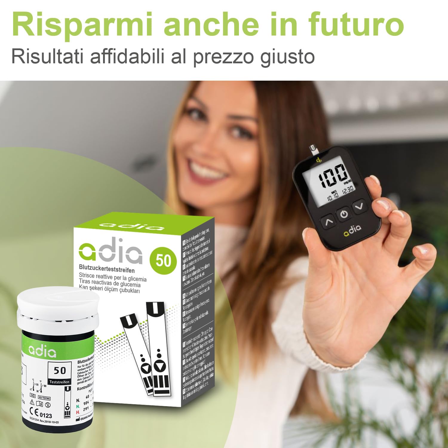 Strisce reattive adia (200 pezzi), pacco convenienza per monitorare la glicemia in caso di diabete (valori di zucchero elevati nel sangue), fabbricate per il glucometro adia (non apparecchio)