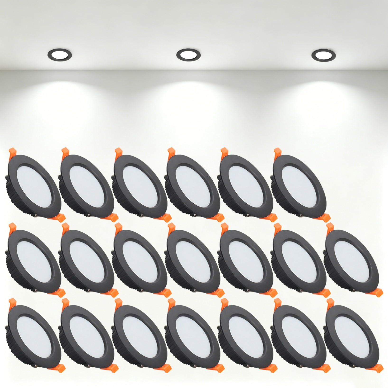 VOGHMOLD 7W Ultra Slim LED Downlight Recessed Ceiling Light 3 inch, 6000K Spot Lights Black Aluminum Trim, Cut Φ80-90mm, AC110-240V Panel Lighting for Office Hallway Closet, 20 Pack