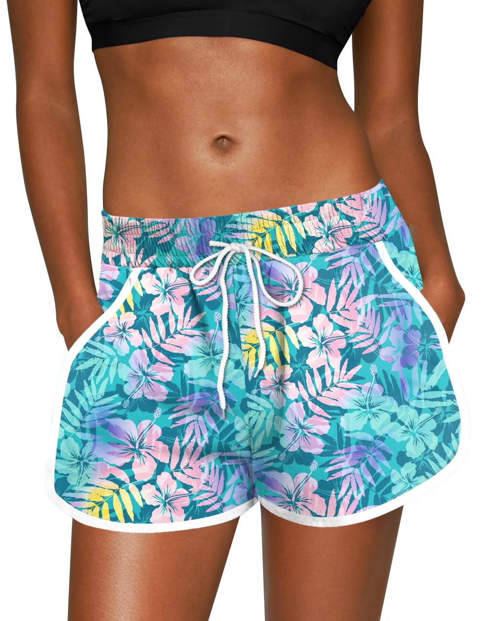 For G and PL Women Summer Floral Beach Boardshorts with Pockets Swim Trunks