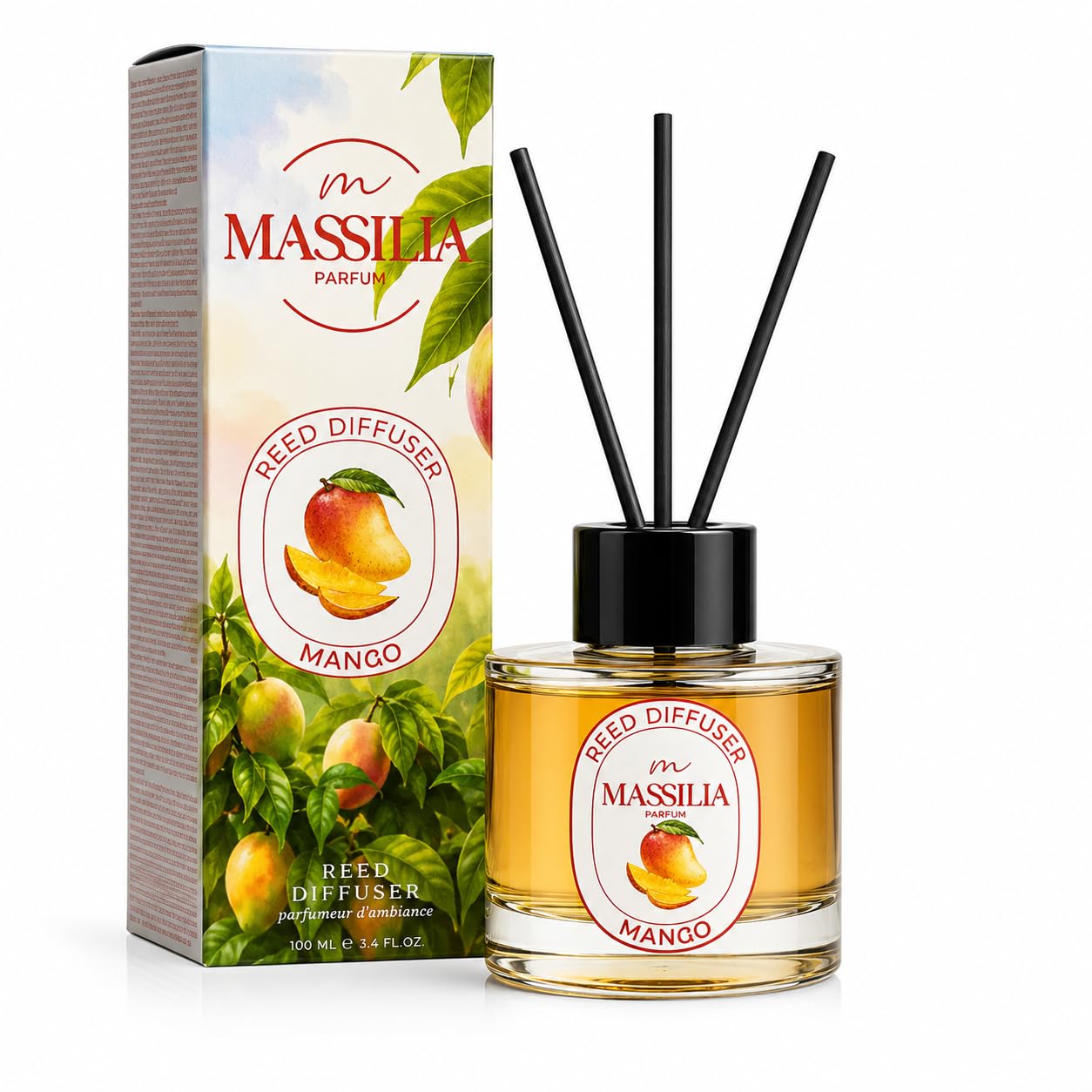 Massilia Reed Diffuser Çubuklu Oda Kokusu 100 ml (Şeffaf Cam Şişe,