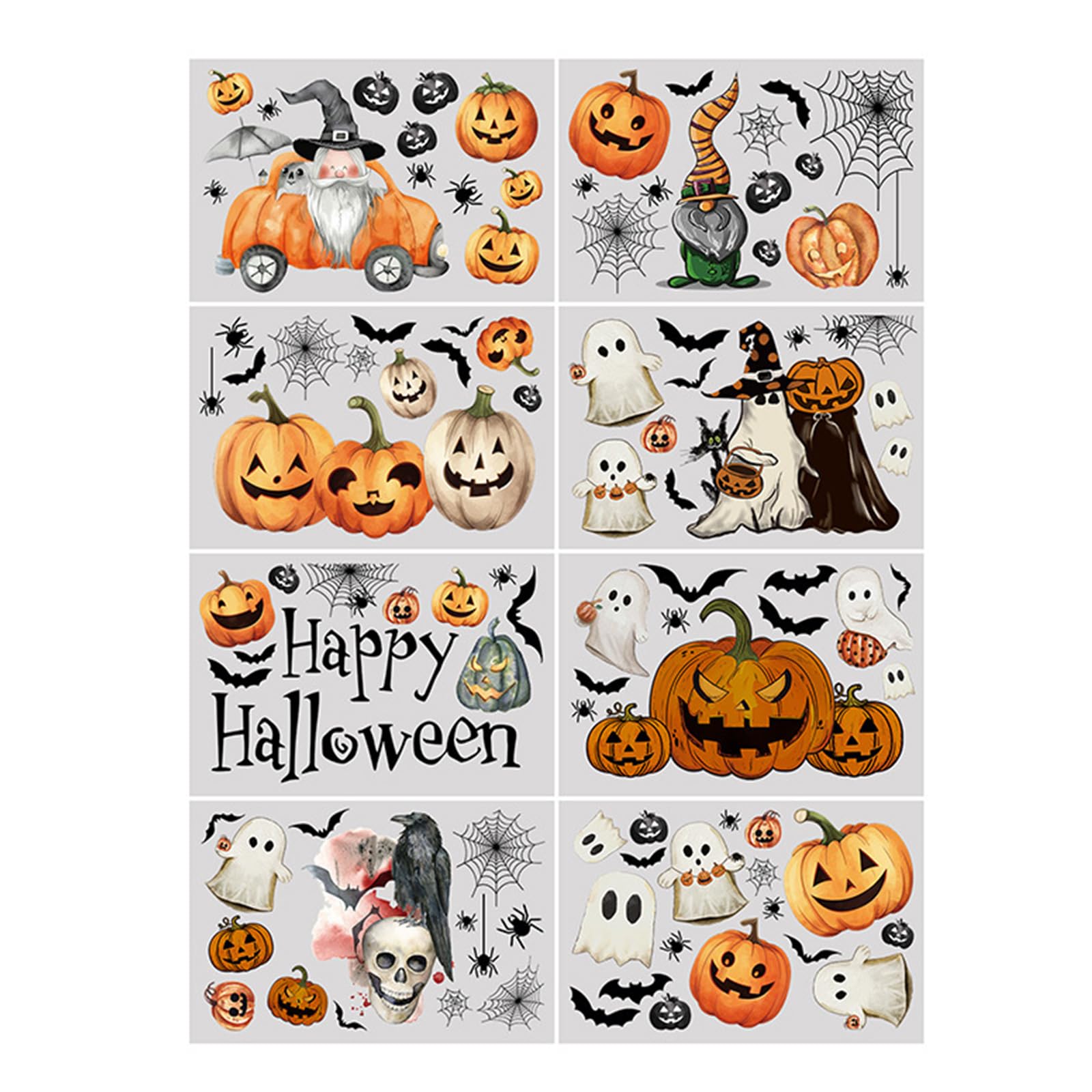 Tsophreniq Halloween Window Stickers Ghostly Evil Pumpkins Bat Gnomes Designs Glass Decals Set for Horror Home Decoration Halloween Window Stickers