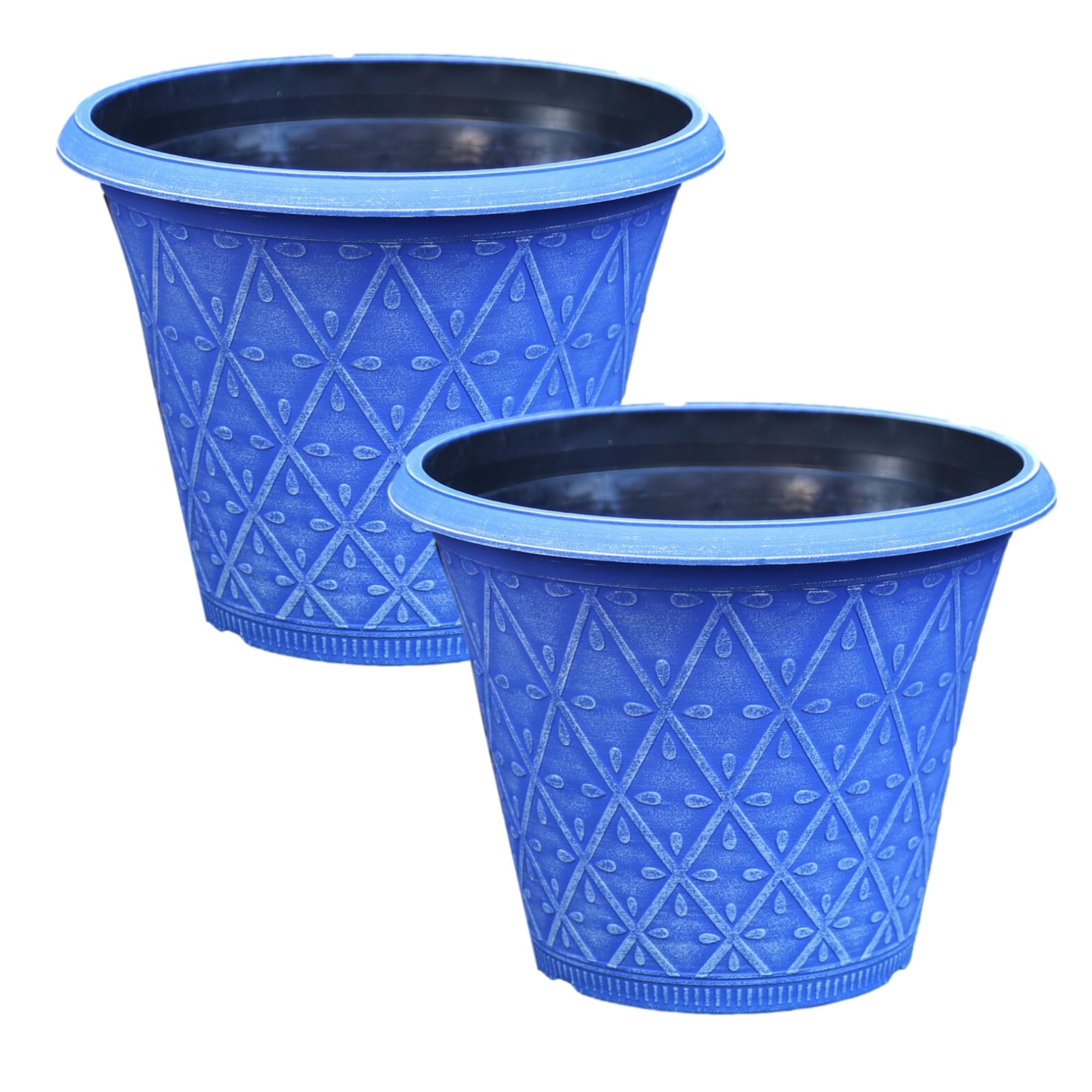 Fyne-Finds Set of 2 Round 30cm 12inch Garden Plant Pot Marine Blue Outdoor Planter Decorative Cover, Drainage Holes, Weather, Frost Proof
