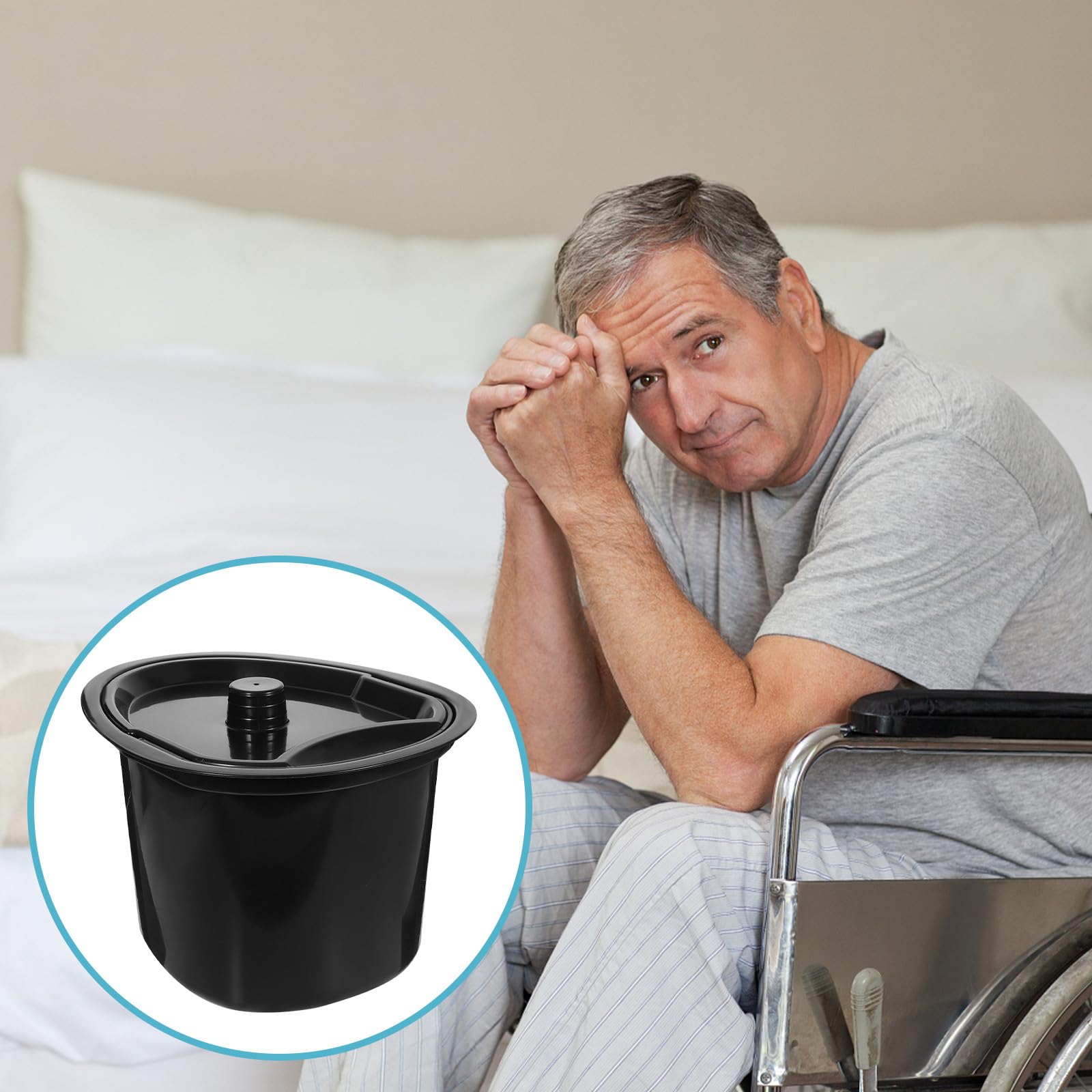 Seau Toilette 5l en Plastique Noir avec Couvercle, Pot de Nuit Portable, Bassin de Lit pour Urine, pour Personnes Âgées et Patients