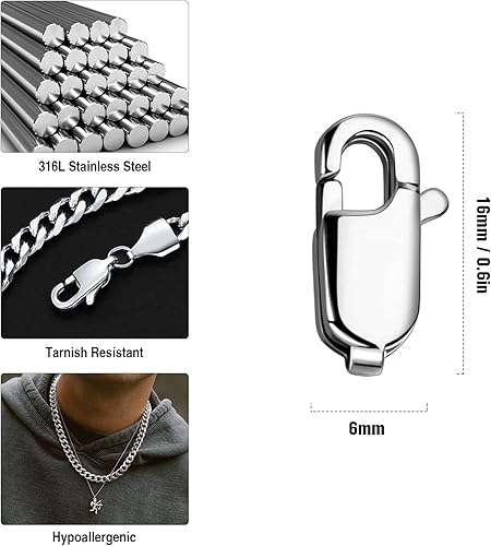 Miniatura 2 de 15 cierres de langosta de 0.630 in de acero inoxidable 316 a granel para collares, pulseras, joyería, manualidades, 15 unidades