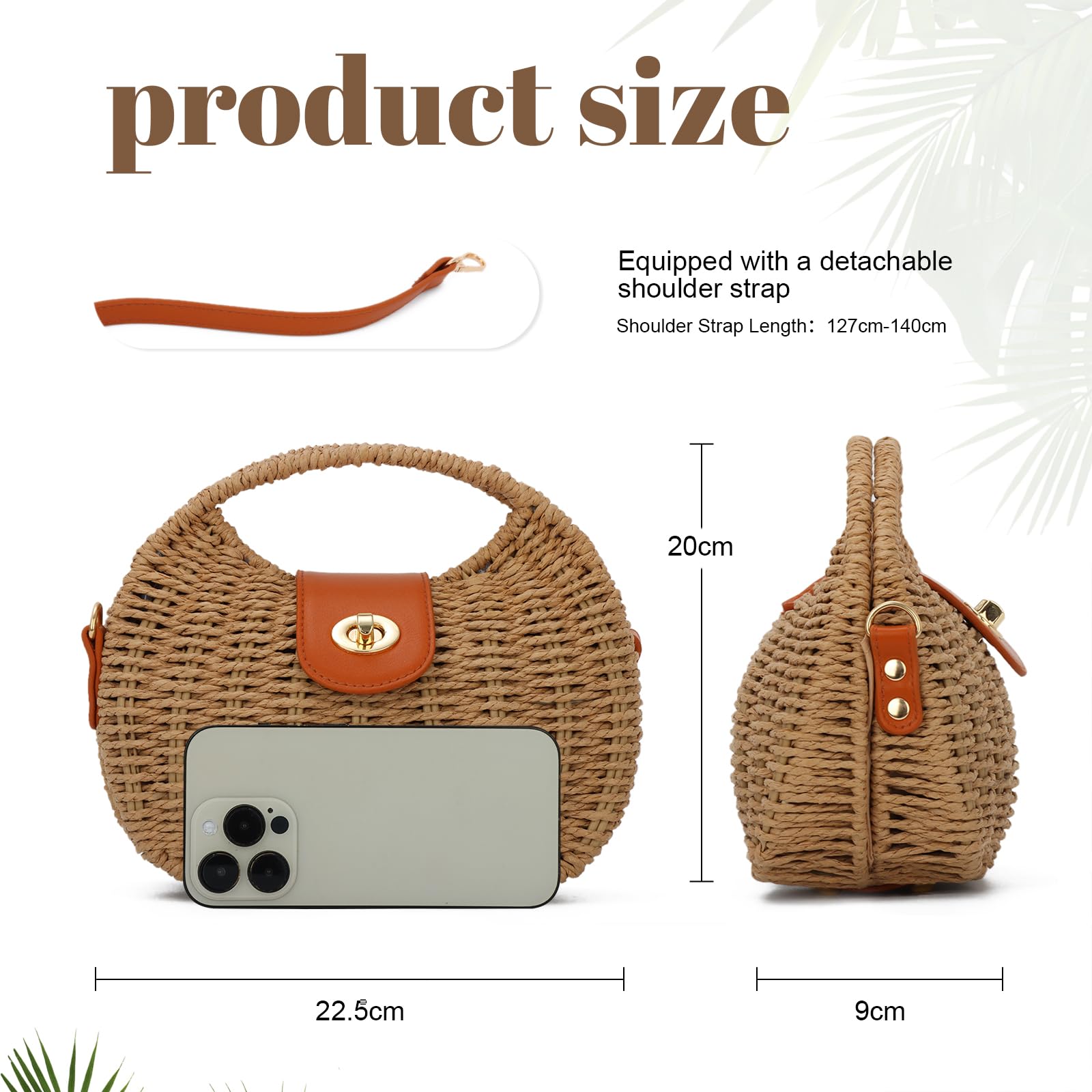 SUKUTU Paille Sac de plage à main tissé Crossbody Sacs à bandoulière Top Handle Satchel Sac à main Porte-monnaie pour l'été