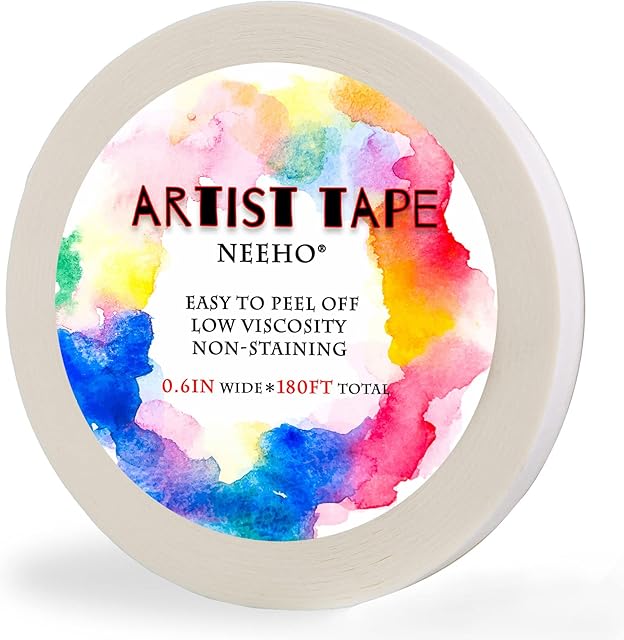 Artist Tape for Drafting Art, Neeho Acid-Free White Masking Tape for Watercolor Painting Canvas Framing, 0.6inch Wide 180FT Long