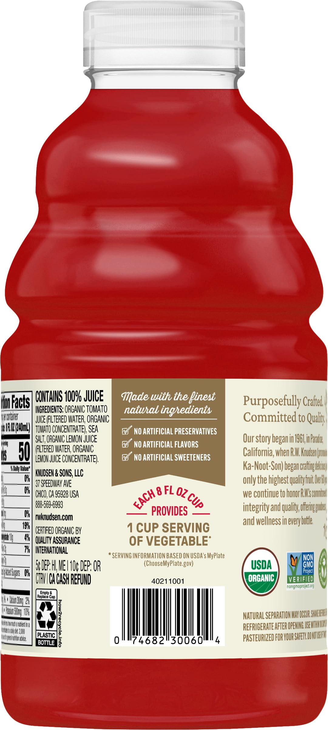 R.W. Knudsen Organic Tomato Juice, 32 fl oz (Pack of 1)