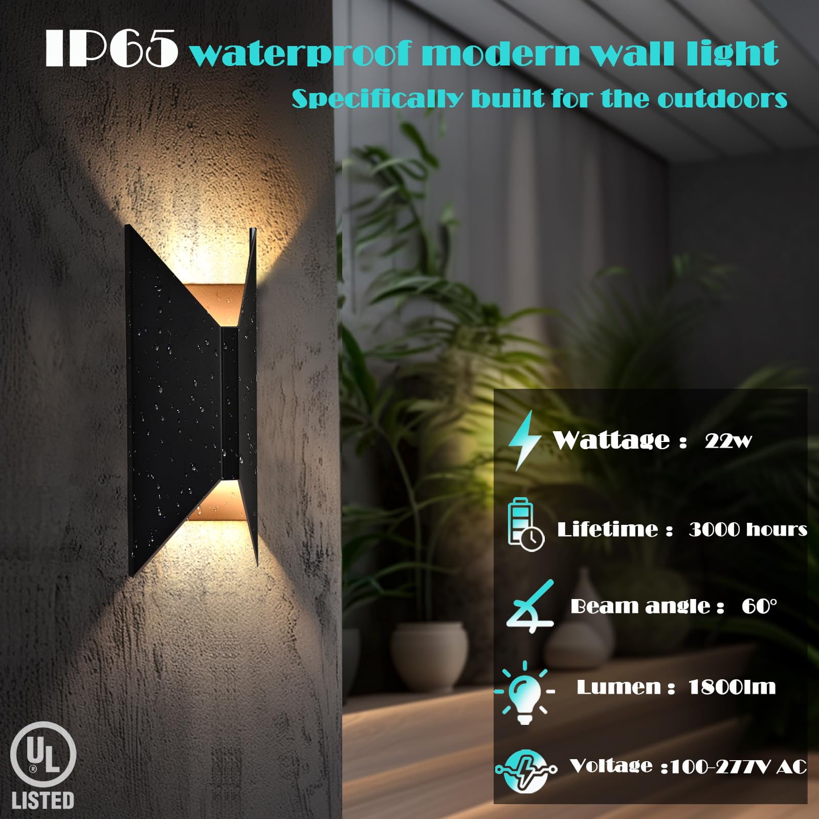 iYogaled LED-Außenwandleuchten, 5-Farbtemperatur, wasserdicht, moderne Außenbeleuchtung, 35,6 cm, Aluminium-Außenwandleuchter, 2 Stück, dimmbare Veranda-Leuchte