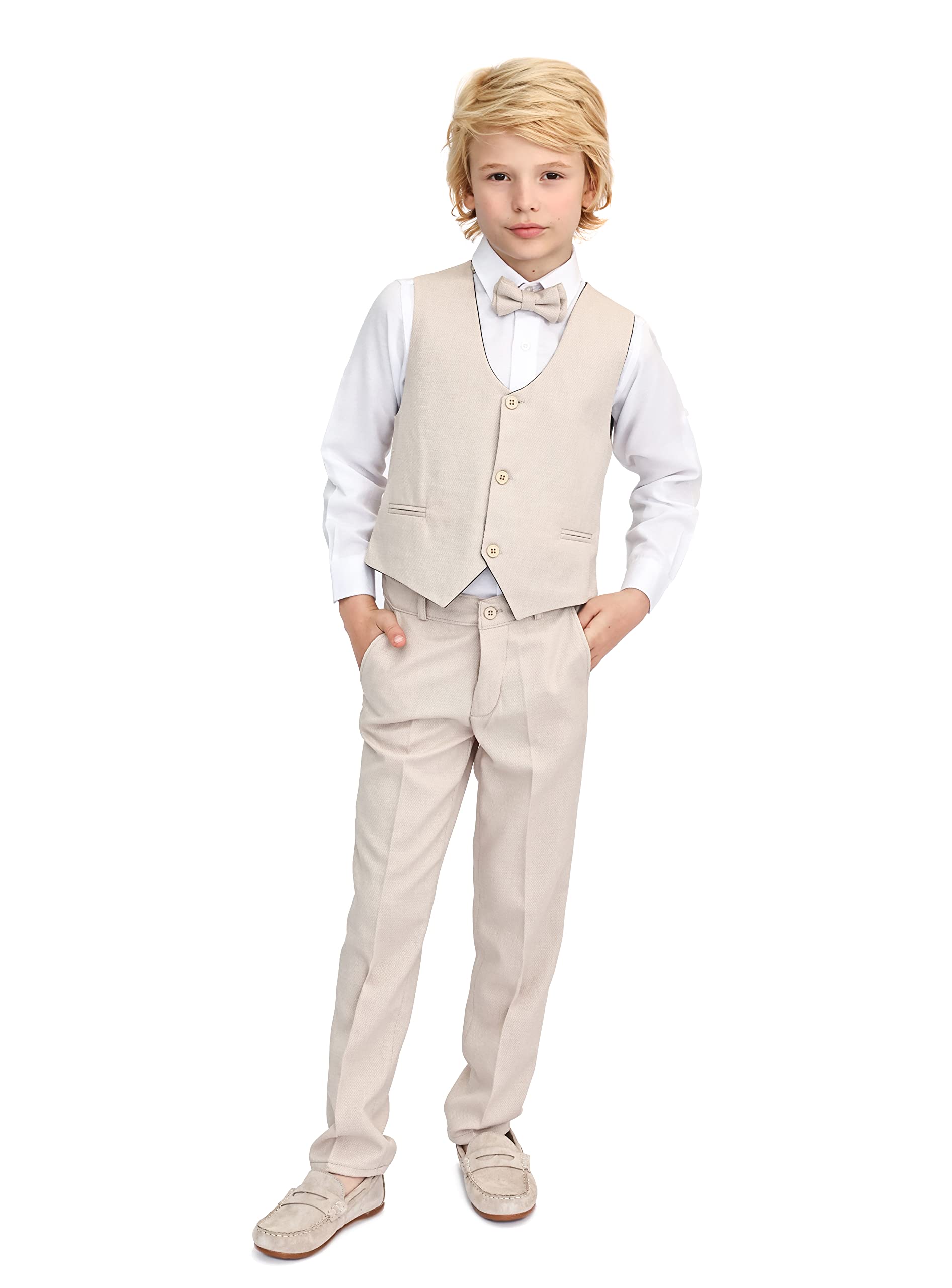 Beige Boys Formal Suit – 4-Piece Set with Gilet, Shirt, Pants & Bow Tie main image 1