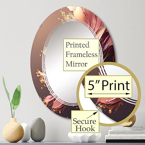 Miniatura 3 de DesignQ IV - Espejo abstracto de hojas rosas y doradas, espejo de tocador, espejos de baño, espejos de pared para sala de estar, dormitorio, espejo