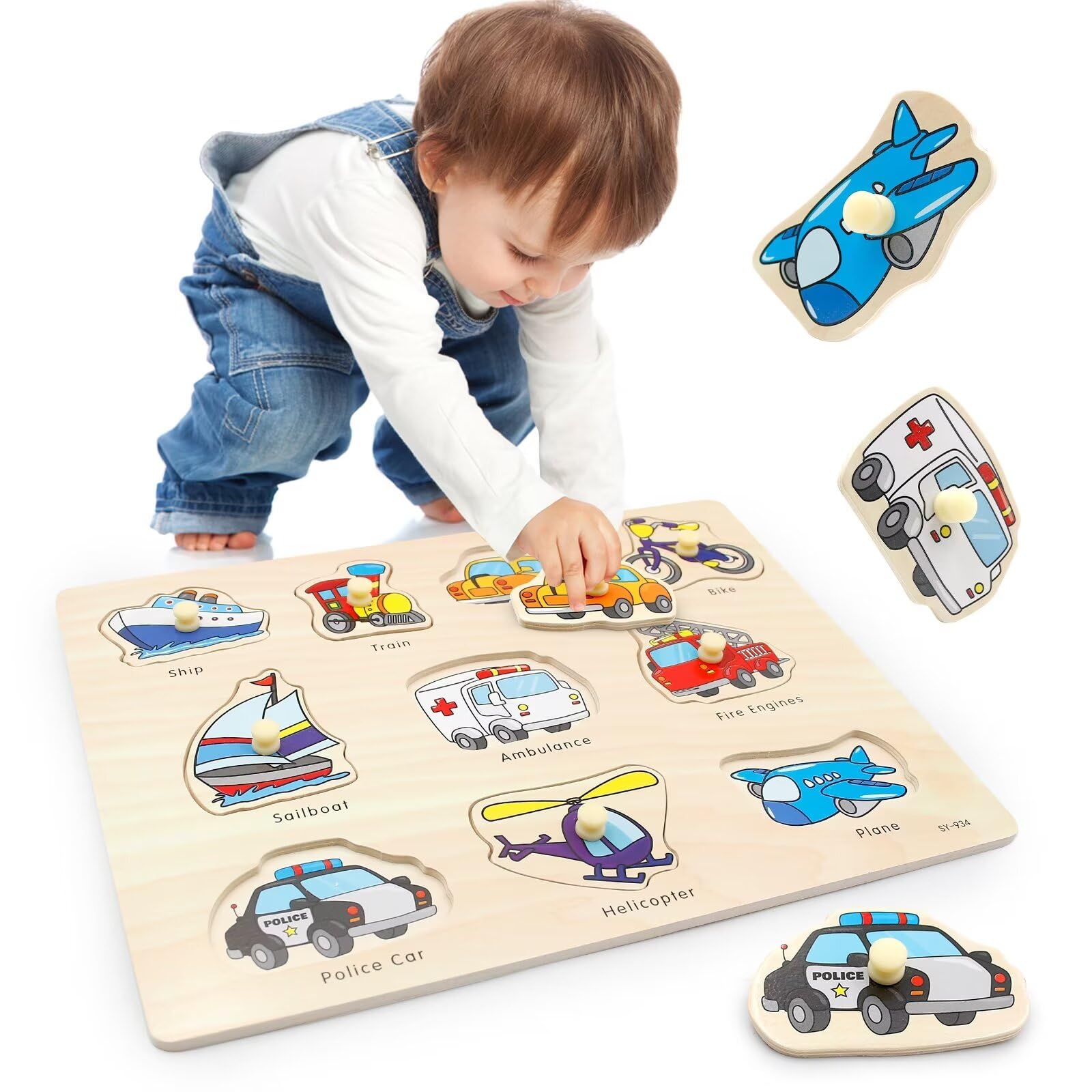 Wooden Puzzles for 1 2 3 Year Olds, Transport Pattern Wooden Puzzles Educational Learning Kids Toys for Birthday, Christmas, Easter Children's Day Girls and Boys Gifts