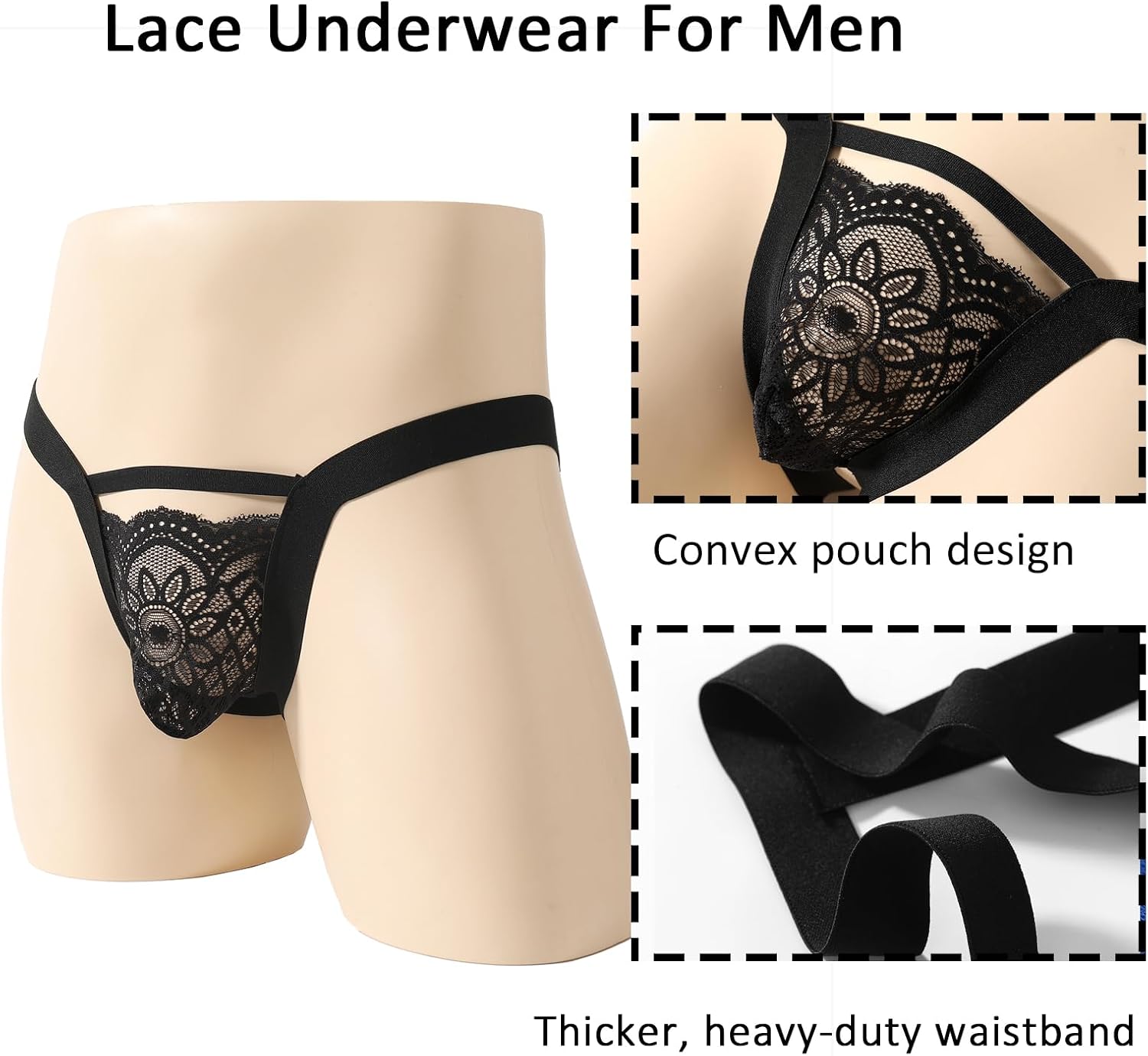 Mens Lace Thong Underwear, Low Waist Pouch Panties, feminine Male Lingerie