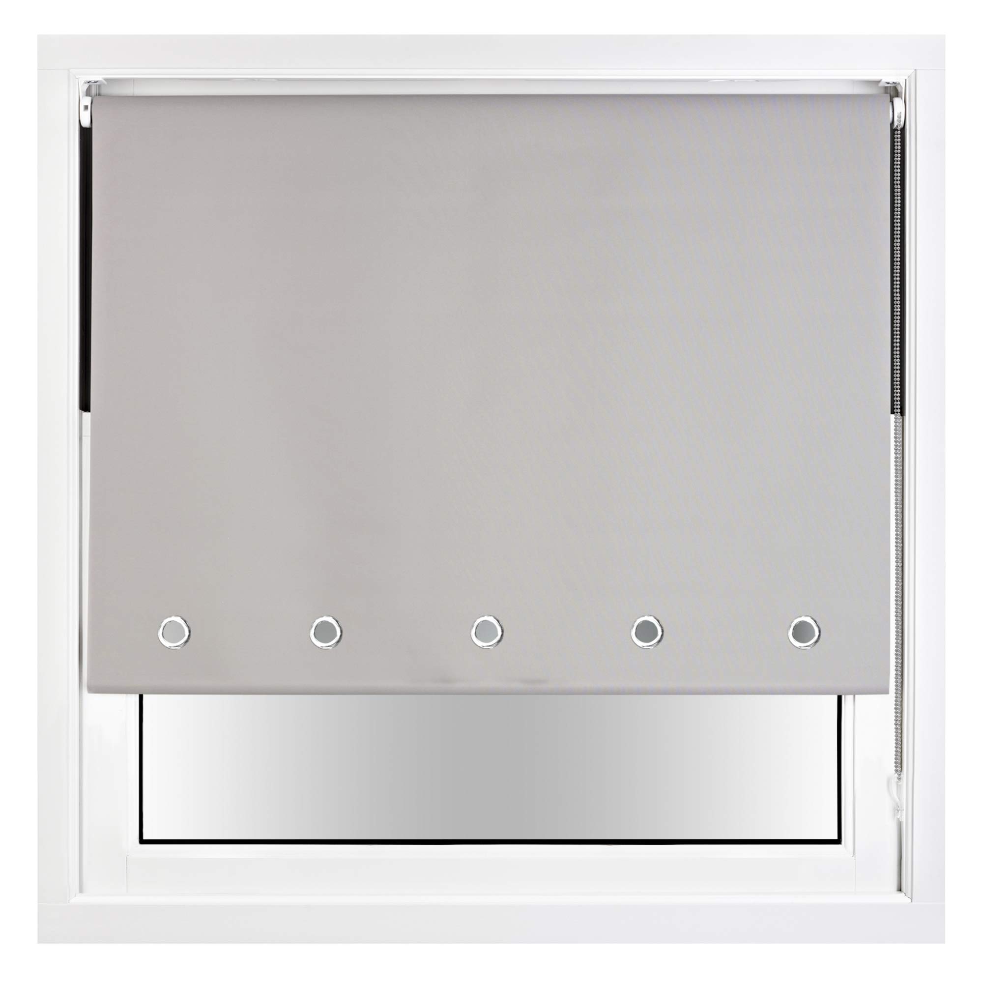 FURNISHED Blackout Roller Blind with Round Eyelets & Metal Fittings Trimmable - Grey, 145W x 165H cm