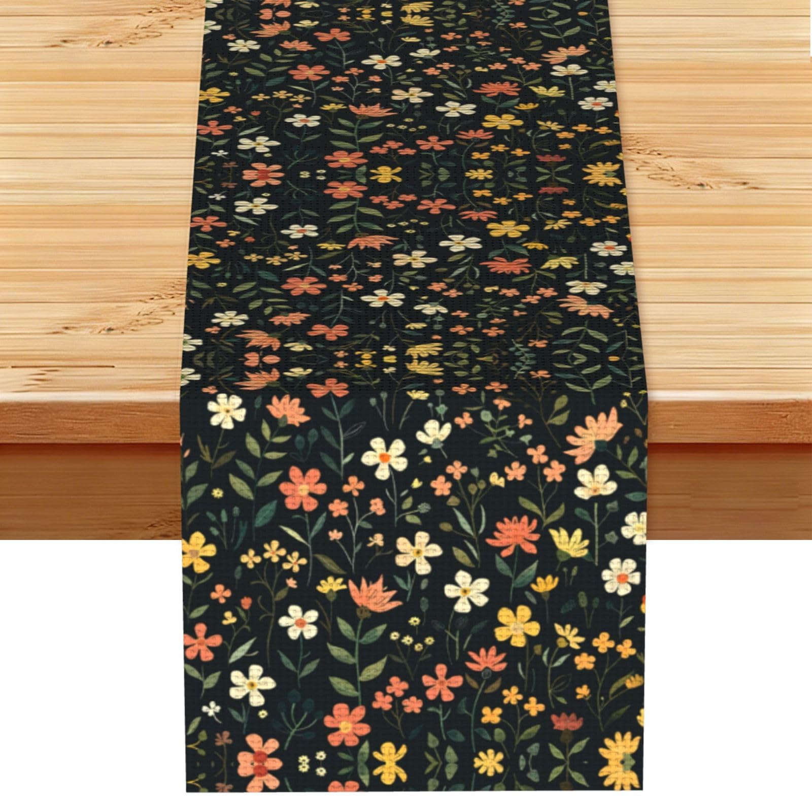 Cozy Ebony Peach Wildflower Printed Table Runner 13 x 72, Wrinkle Resistant Decor for Dining Table Coffee Table Fireplace