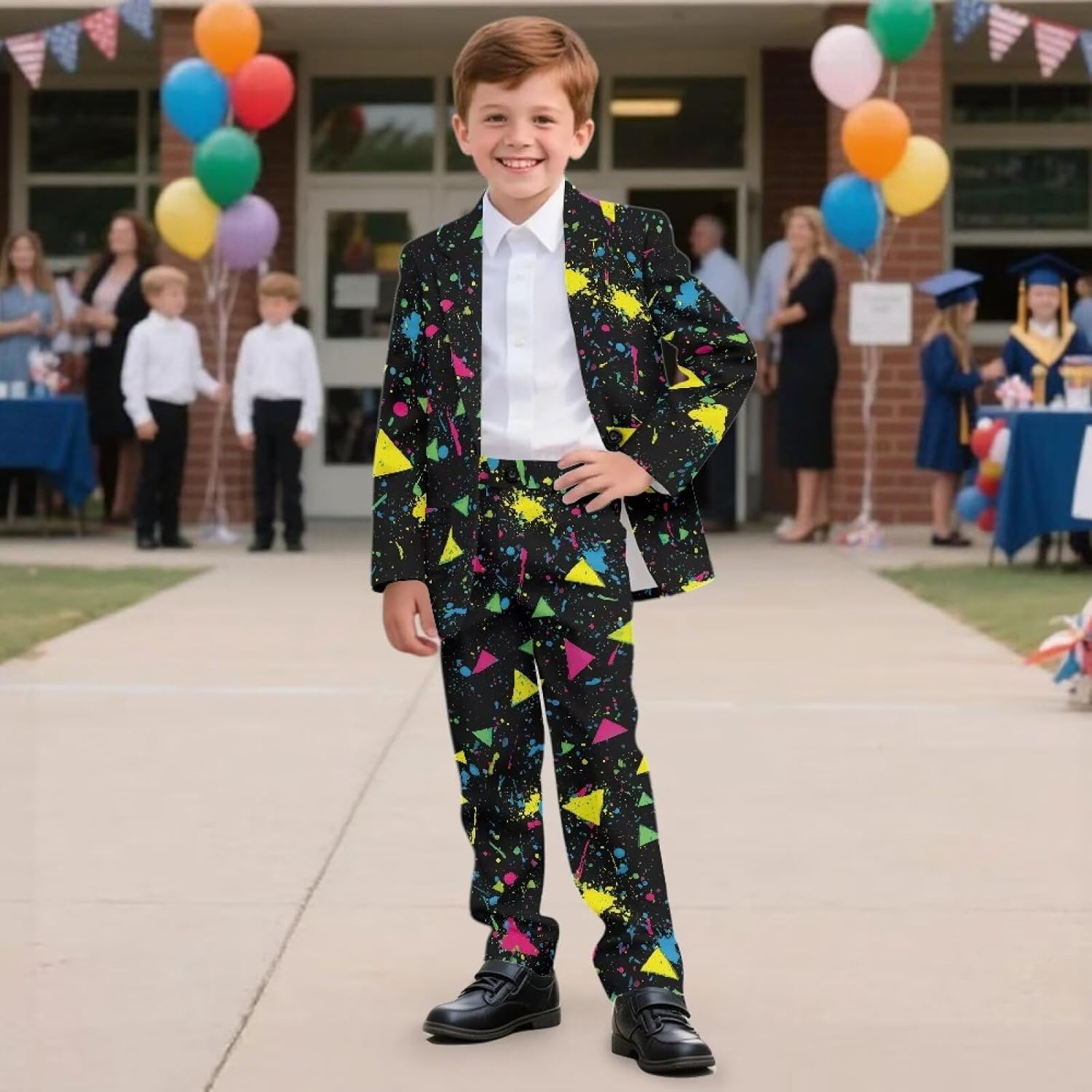 Xoenoiee Boys Suit Slim Fit 2 Piece Tuxedo Suits for Boys Wedding Outfits Kids Formal Suit Dress Jacket Pants Set