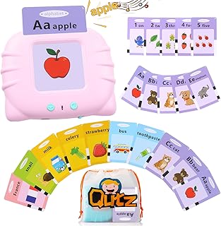 QuTZ ABC Learning Flash Cards for Toddlers 2-4, Autism Toys, Speech Therapy Educational Talking Sight Words Kindergarten Boys and Girls, 248 Pink