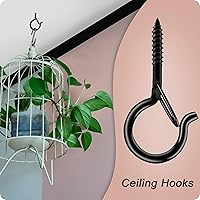 Vista 6 de Black Screw Hooks with Safety Lock - 2.3" Rustproof Metal Ceiling Hooks for Hanging Plants, Baskets,String Lights & Outdoor Decor, 40LB Capacity