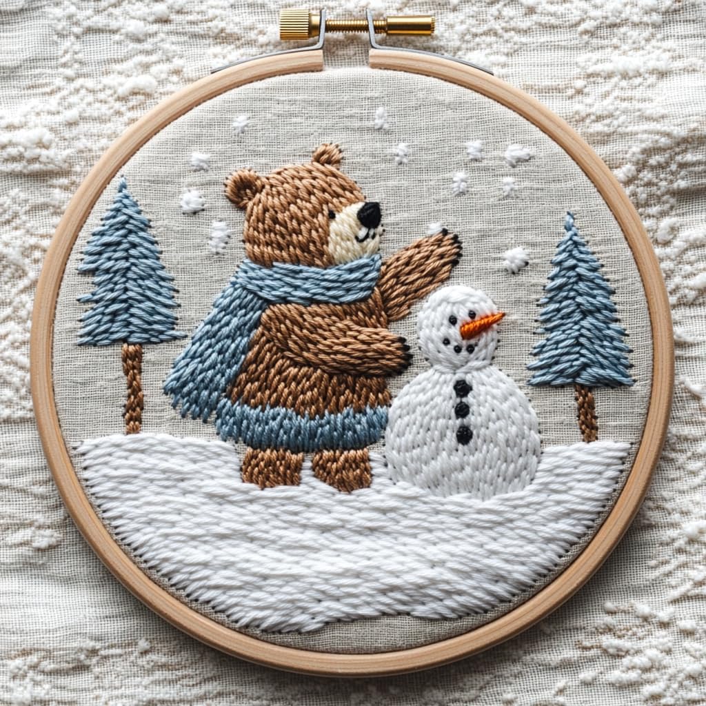 Punch Needle Kit for Beginners, Needle Punch Kits for Adults Featuring Bear and Snowman, Ideal for DIY Crafts and Holiday Projects