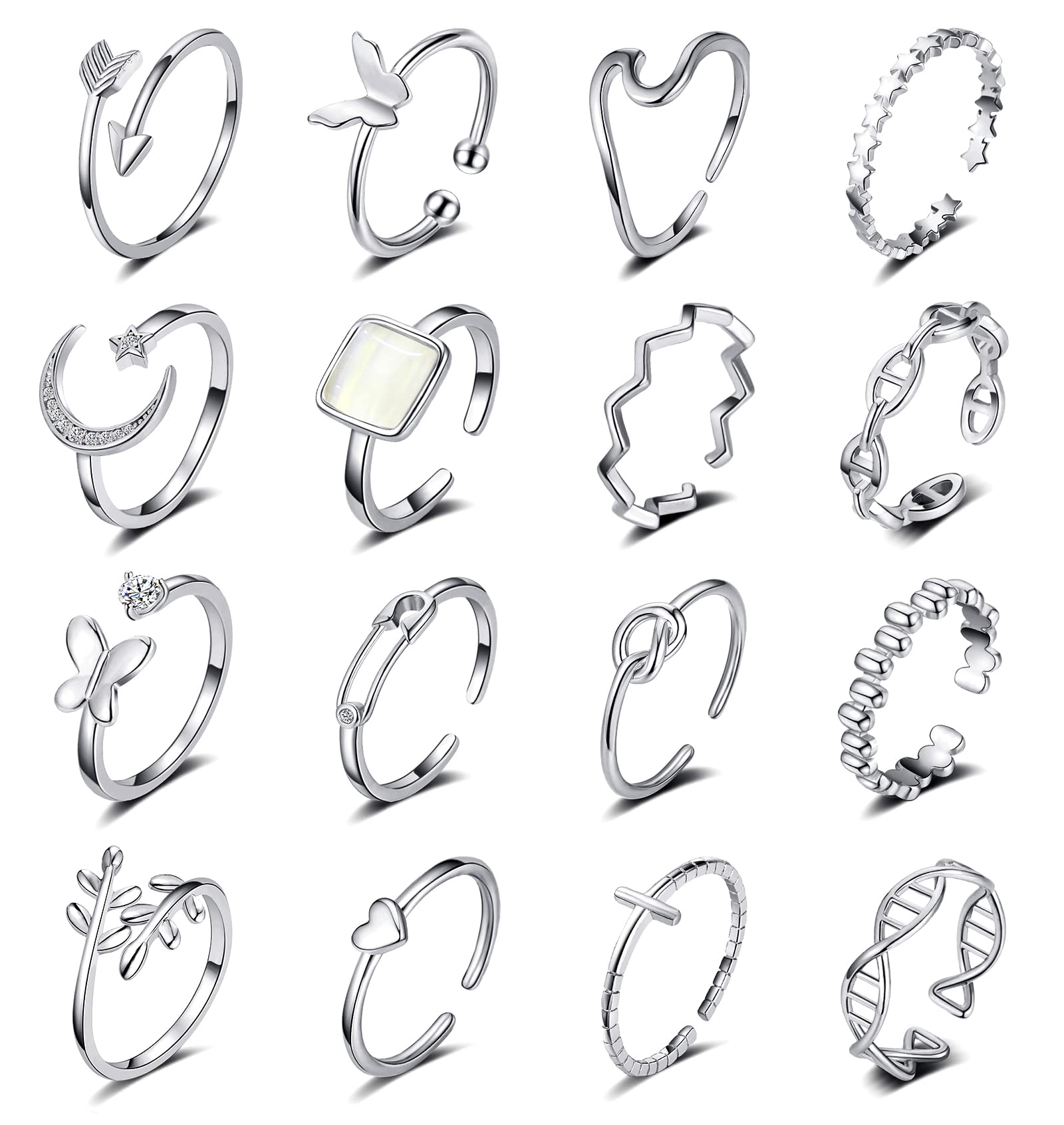 TOBENY 12PCS Adjustable Knuckle Rings Set - 14K Gold Silver Plated Stackable Thumb Rings For Women