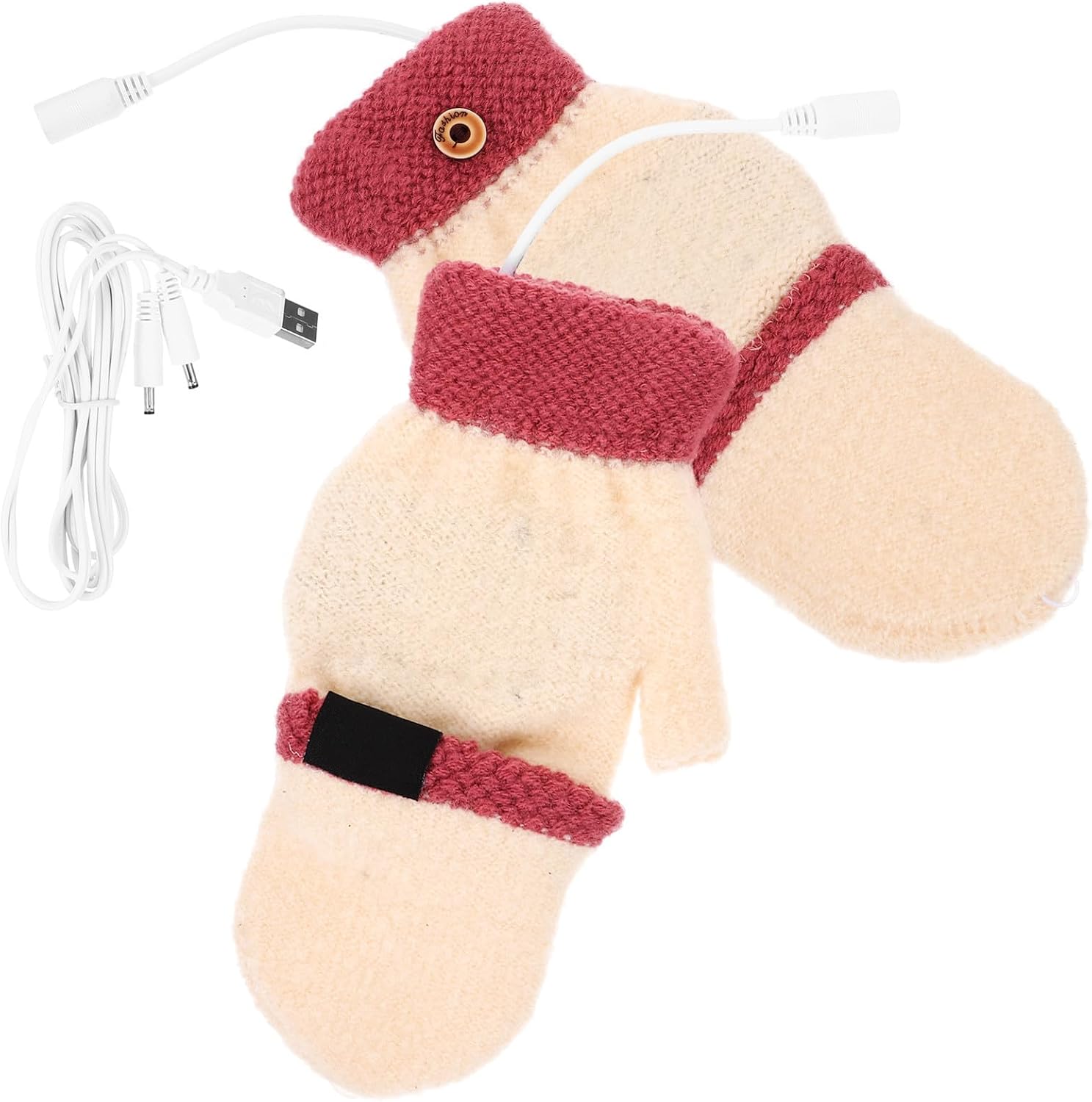 USB Powered Half Finger Heated Gloves for Winter, Wool Knit Thermal Gloves with Washable Soft Material, for Typing and Cold Weather Outdoor Activities