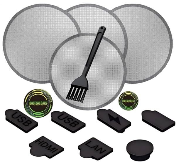 Set de cubiertas antipolvo para puertos PS5 con cepillo de limpieza + 7 tapones antipolvo para filtro de ventilador PS5 Pro, PS5 Slim Edición Digital y Edición con Disco
