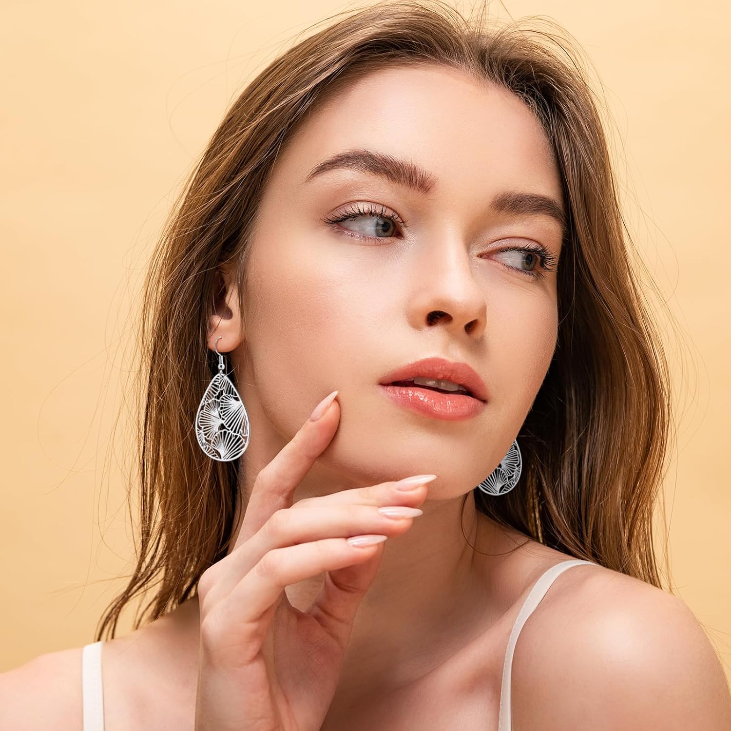 14K Gold Plated Silver Teardrop Filigree Dangle Earrings Lightweight Ginkgo Leaf Drop Earrings for Thanksgiving Christmas Gift - Image 5