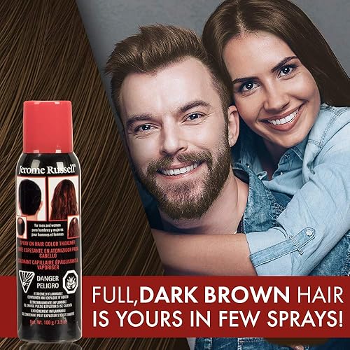 Miniatura 2 de Jerome Russell Espesante de cabello castaño oscuro en aerosol, para cabello fino y adelgazante, oculta puntos calvos, oculta el crecimiento de