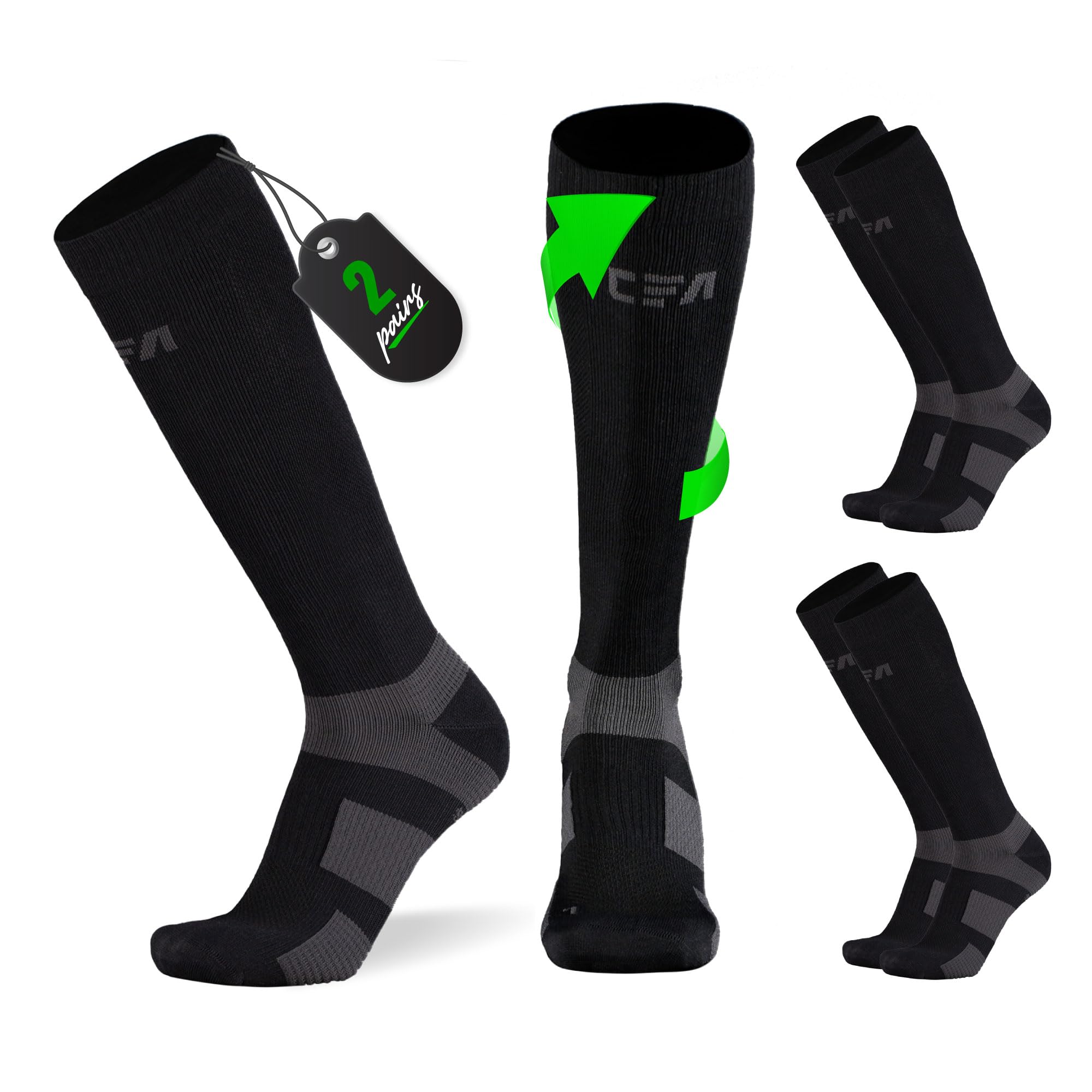 CFA V1 | 2x Paar | Kompressionsstrümpfe Damen & Herren | Ideal fürs Laufen, Fitnessstudio, Radfahren, Muskelerholung oder Workouts - Kompressionsstrümpfe Herren & Damen | Nachhaltige Dänisches Design